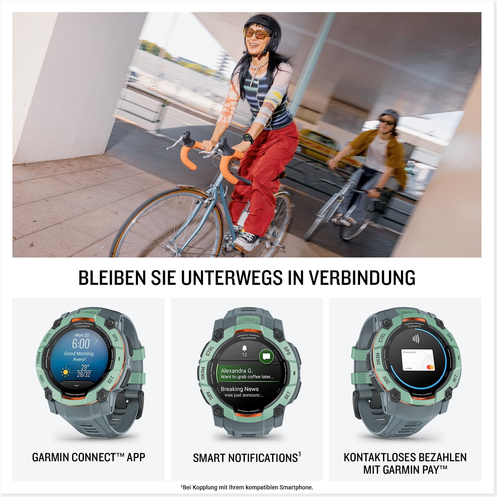 Смарт-годинник Мультиспорт Garmin Instinct 3 50 мм AMOLED GPS, дисплей 1.3 дюйма, до 24 днів роботи від батареї, 80+ спортивних програм, Health Coach, мультисупутниковий прийом, світлодіодний ліхтарик, повідомлення, фото №4