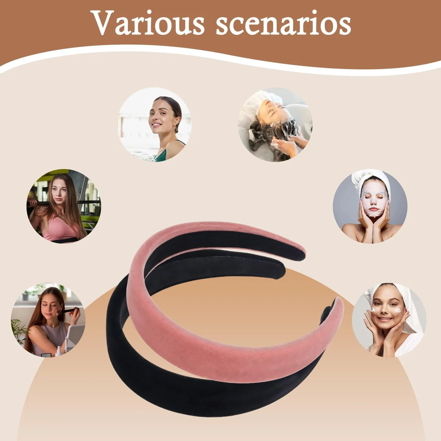 Набір з 2 жіночих обручів на голову Velvet Black + Pink, фото №7