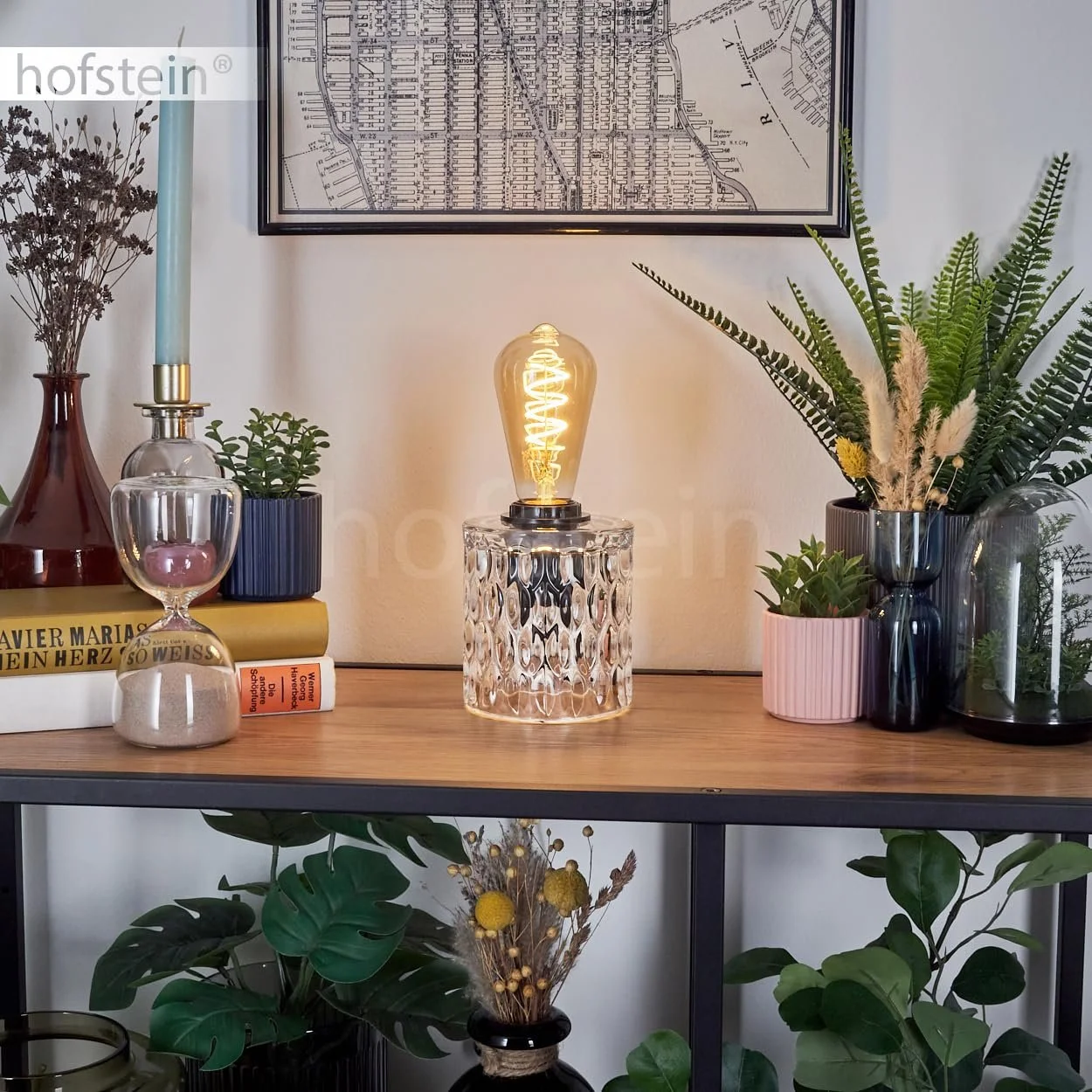 Настільна лампа HOFSTEIN Sonhim Modern Vintage / Retro Design Метал / Скло Ø11 см E27 Прозорий / Чорний, фото №8