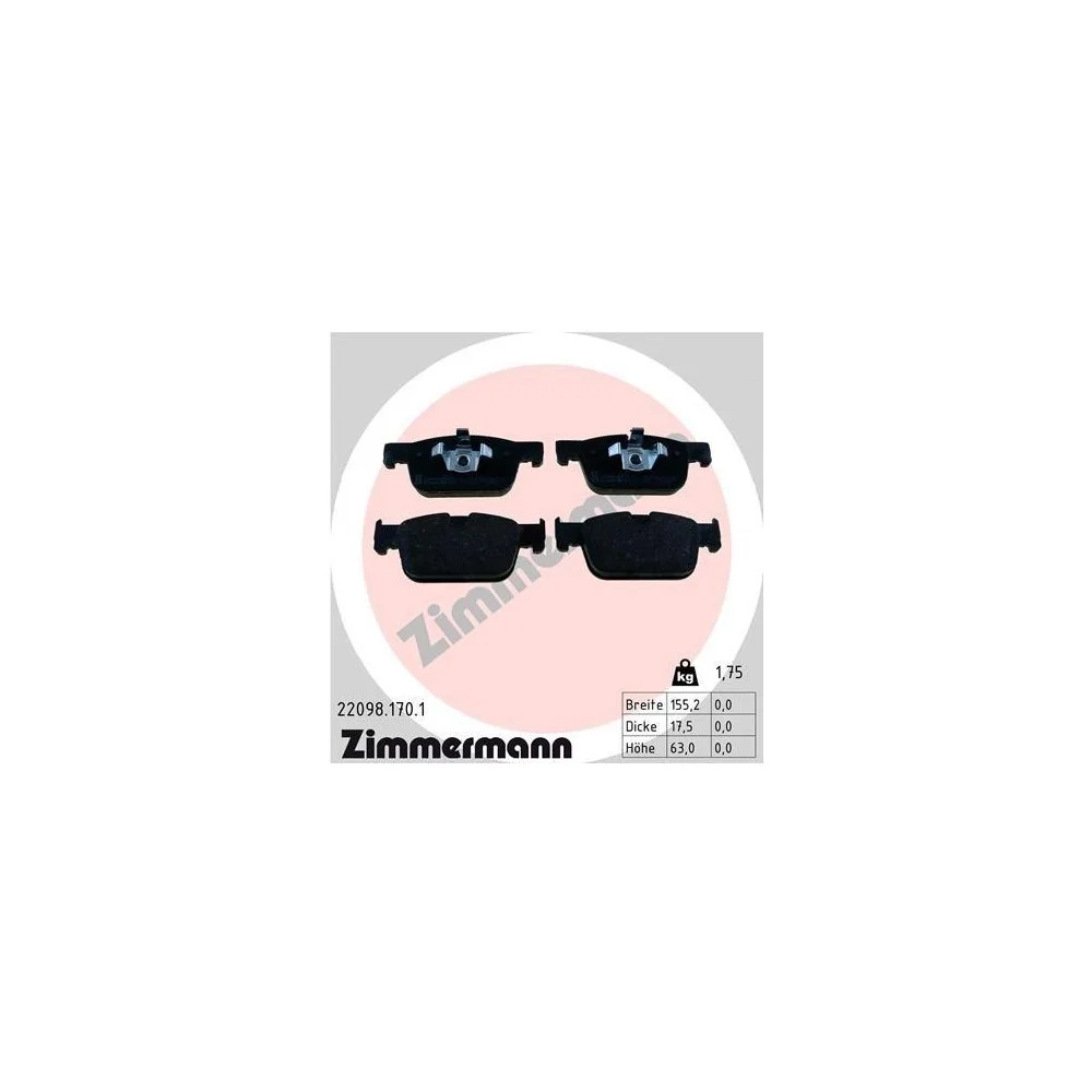 Комплект гальмівних колодок дискового гальма ZIMMERMANN 22098.170.1 для VOLVO передня вісь, фото №1