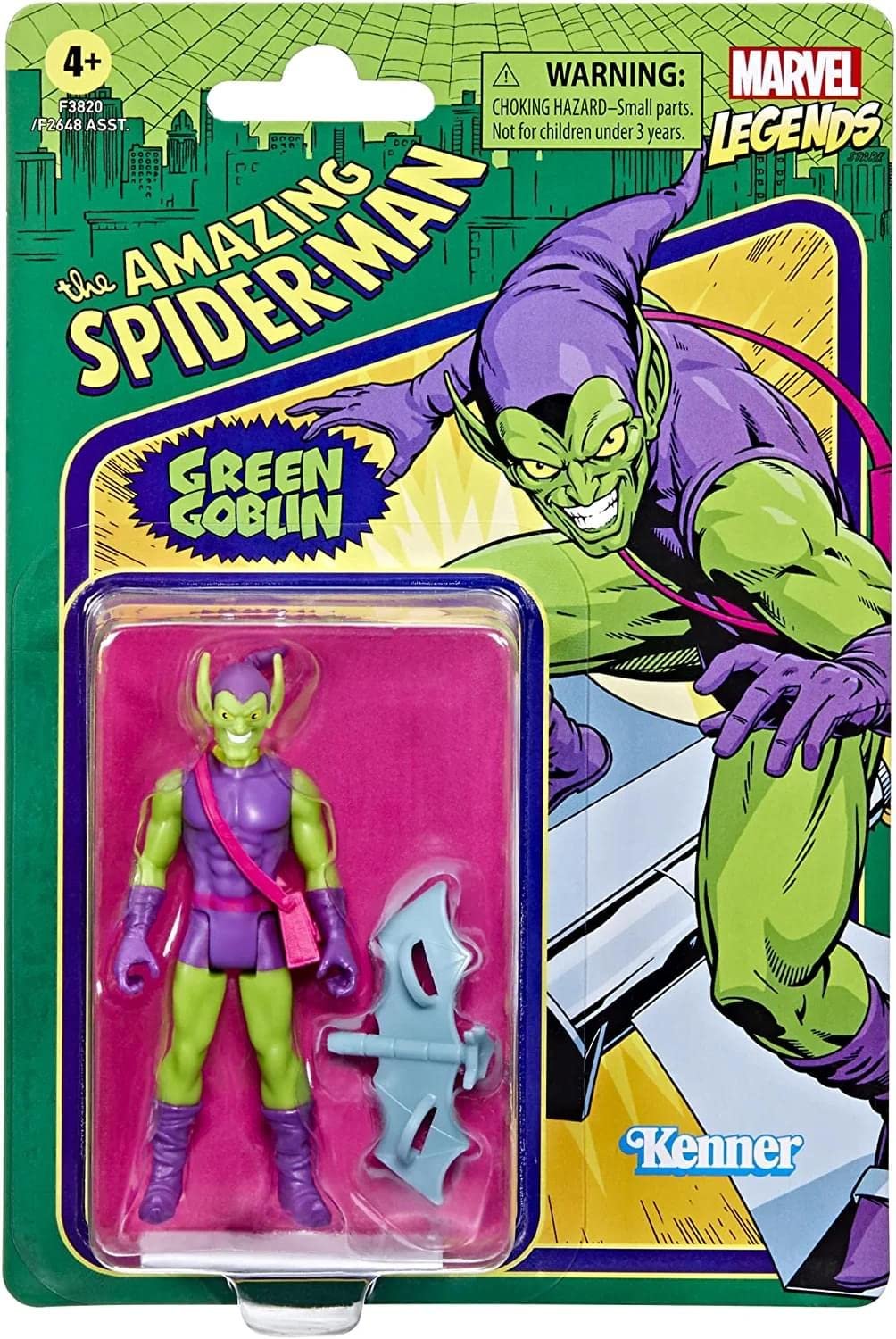 Экшн-фигурка Hasbro Marvel Legends Series Retro 375 Collection Зеленый Гоблин, 9,5 см, 2 аксессуара, фото №2