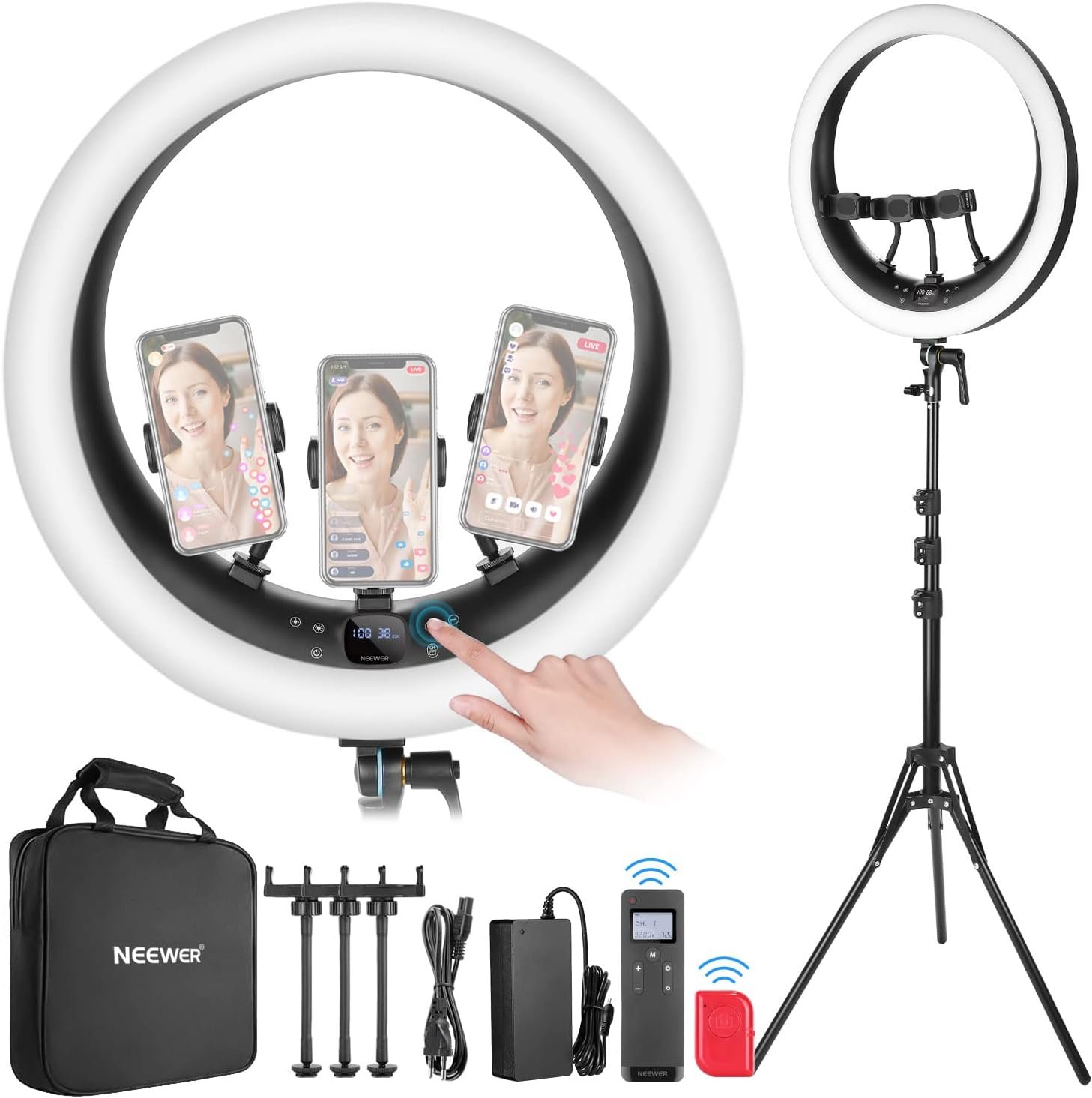 Кільцева LED-лампа Neewer RP18H зі штативом (48 см / 19") Чорний, фото №1