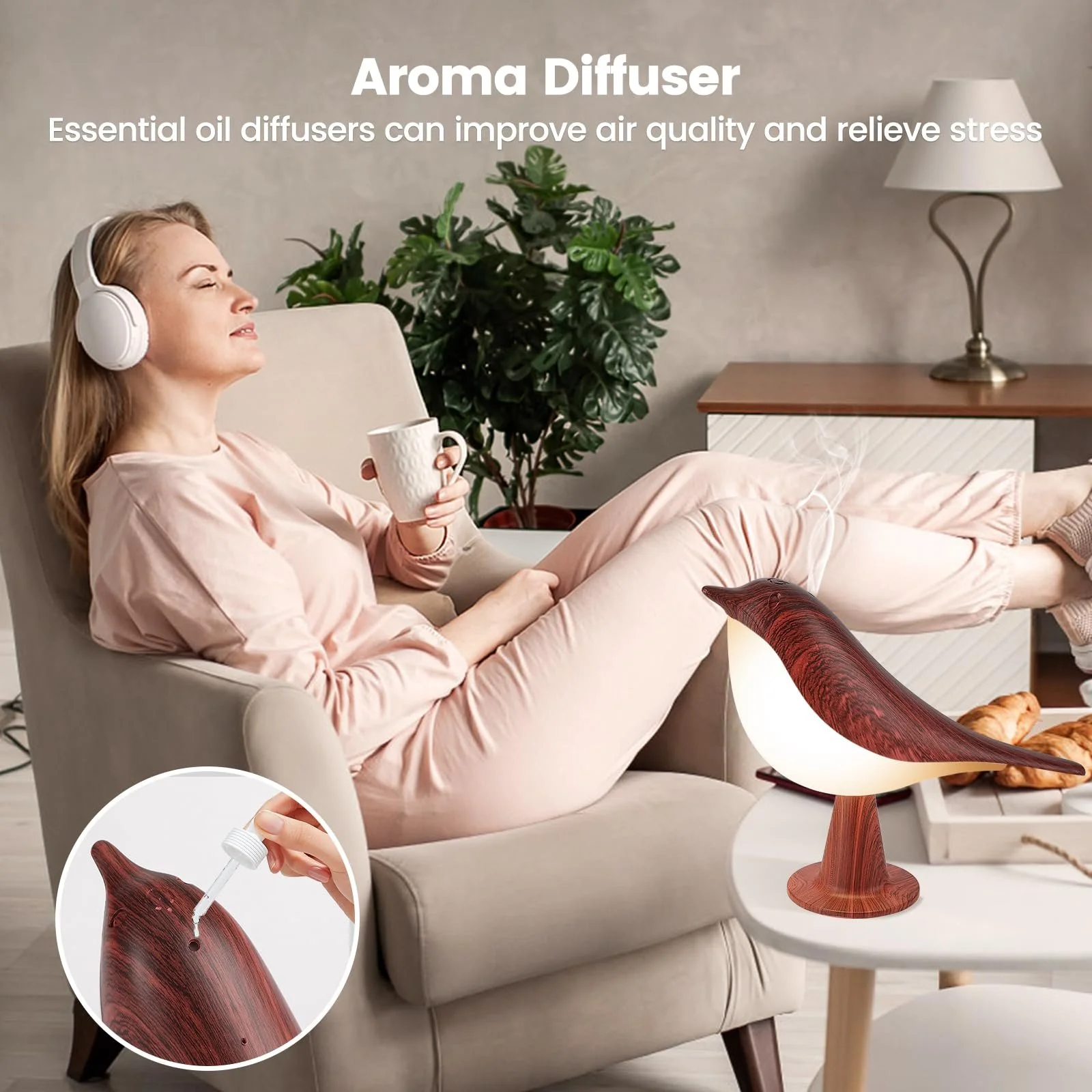 Настільна лампа акумуляторна бездротова сенсорна 3000 K - 6000 K дизайн пташки з аромадифузором набір з 2 шт, фото №7