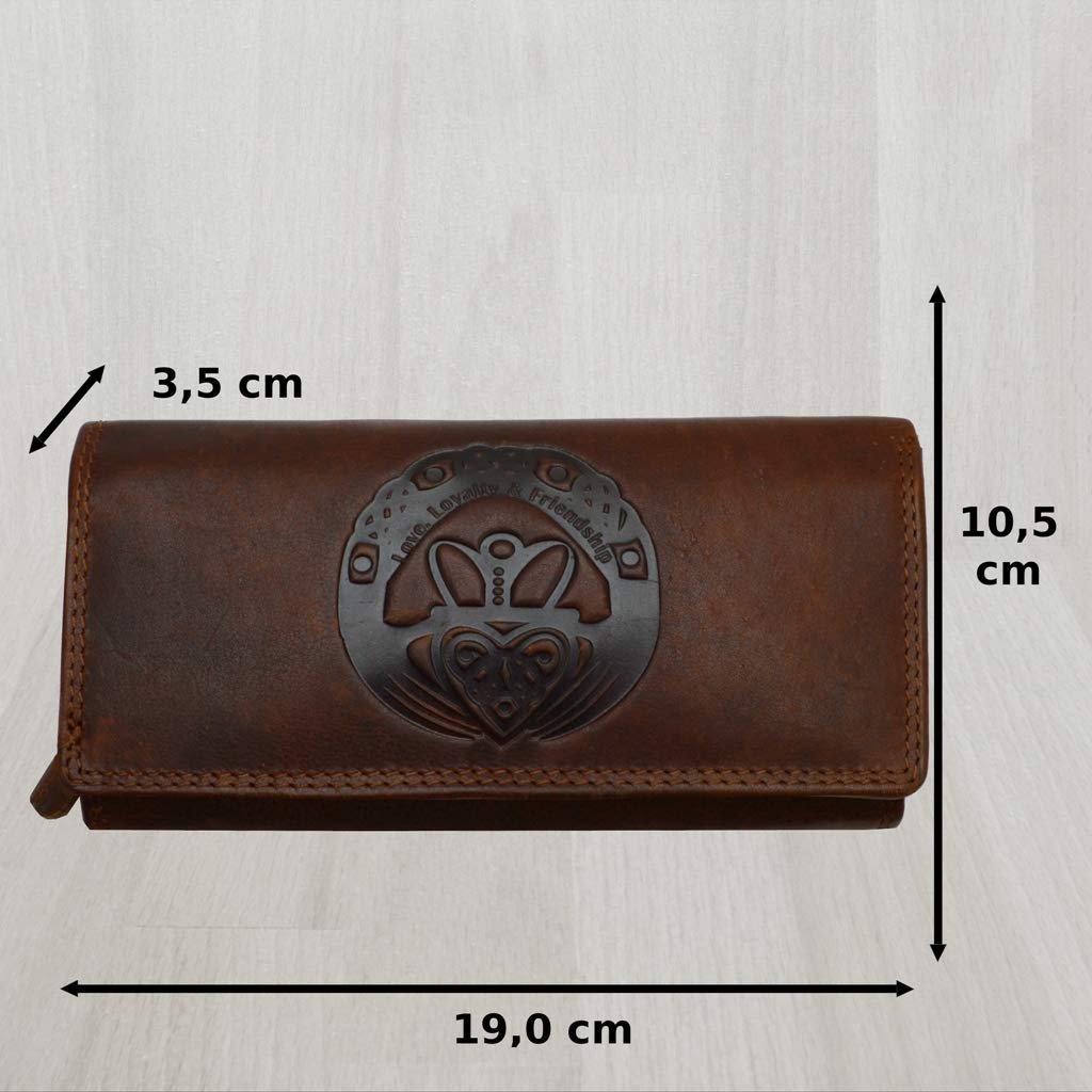 Большой Женский Кошелек Claddagh Тисненый Ирландский Счастливый Знак с RFID NFC Защитой, темно-коричневый, Современный, фото №5