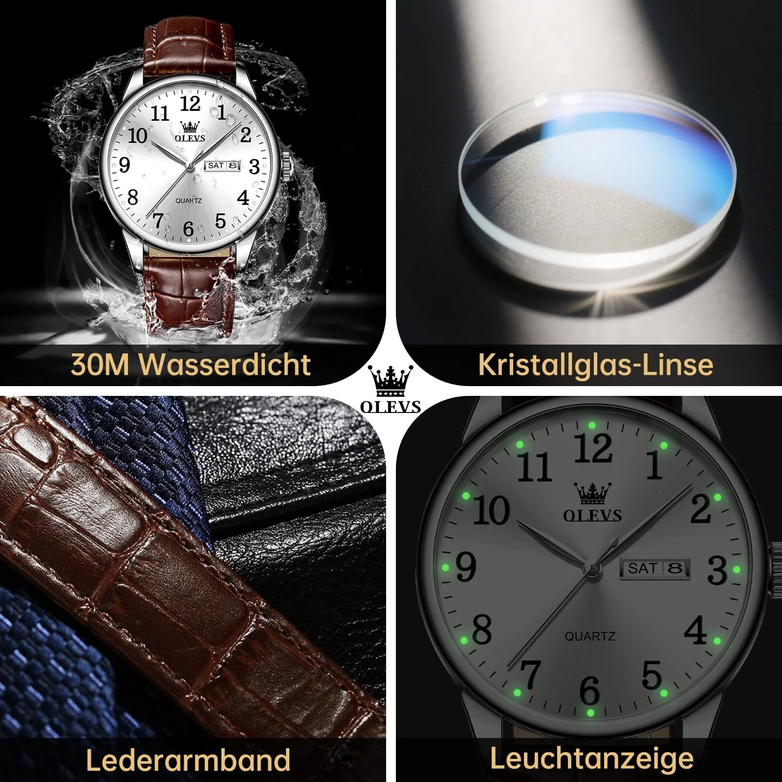Мужские часы OLEVS Кожаные Аналоговые Кварцевые Классические Деловой Водонепроницаемые Люминесцентные Дата День, фото №3 Мужские часы OLEVS Кожаные Аналоговые Кварцевые Классические Деловой Водонепроницаемые Люминесцентные Дата День, фото №3