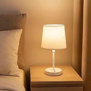 Настільна лампа N-L-E LED димована регульована висота тканинний абажур золота synthetic.ua - Фото 1