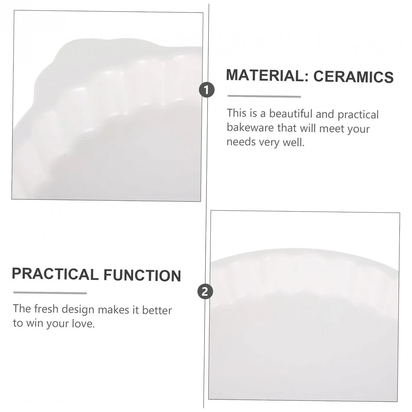 Форма для запекания TOYANDONA керамическая круглая с ручками жаростойкая белая, фото №7