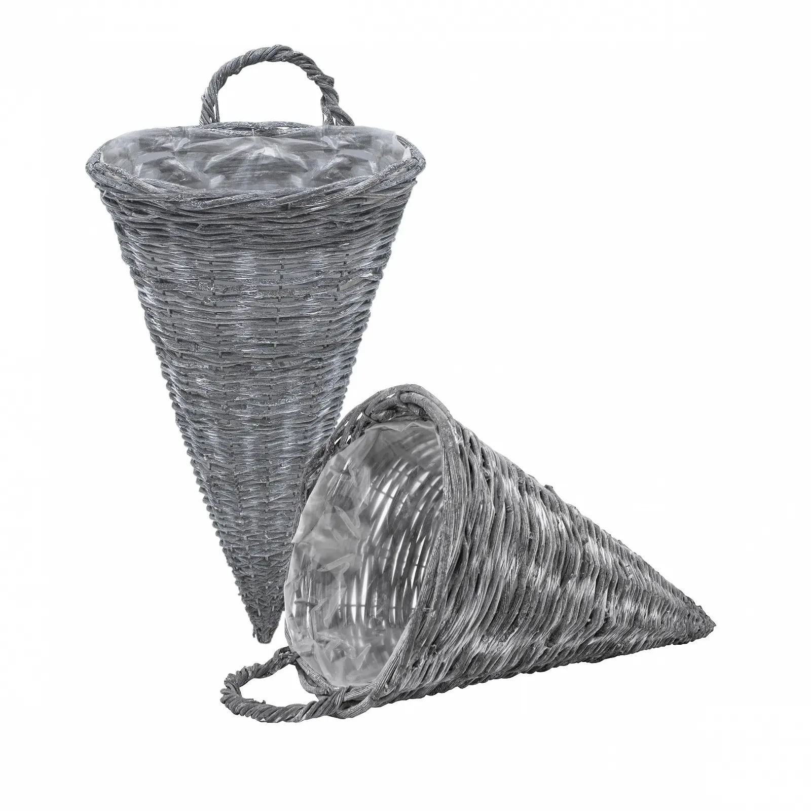 Підвісні кошики Spetebo Набір із 2 шт. Ратанові конусоподібні 41 x 24 см Shabby Grey, фото №1 Підвісні кошики Spetebo Набір із 2 шт. Ратанові конусоподібні 41 x 24 см Shabby Grey, фото №1