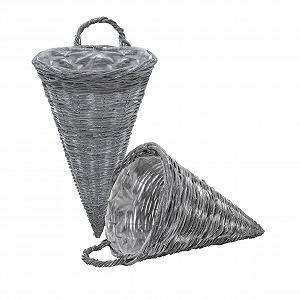 Підвісні кошики Spetebo Набір із 2 шт. Ратанові конусоподібні 41 x 24 см Shabby Grey - Фото 1
