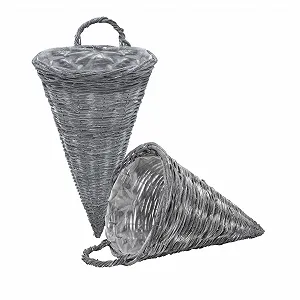 Подвесные корзины Spetebo Набор из 2 шт. Ротанговые конусообразные 41 x 24 см Shabby Grey - Фото 1