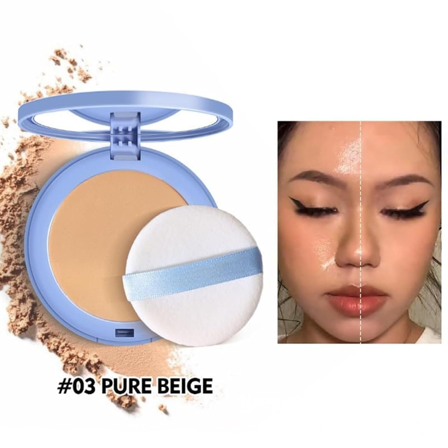 Пудра прессованная GAGK Matte Perfection, матирующая, влажная и сухая, для контроля жирности лица, водостойкая, стойкая, матирующая, разглаживающая (Классическая слоновая кость + Чистый бежевый), фото №7