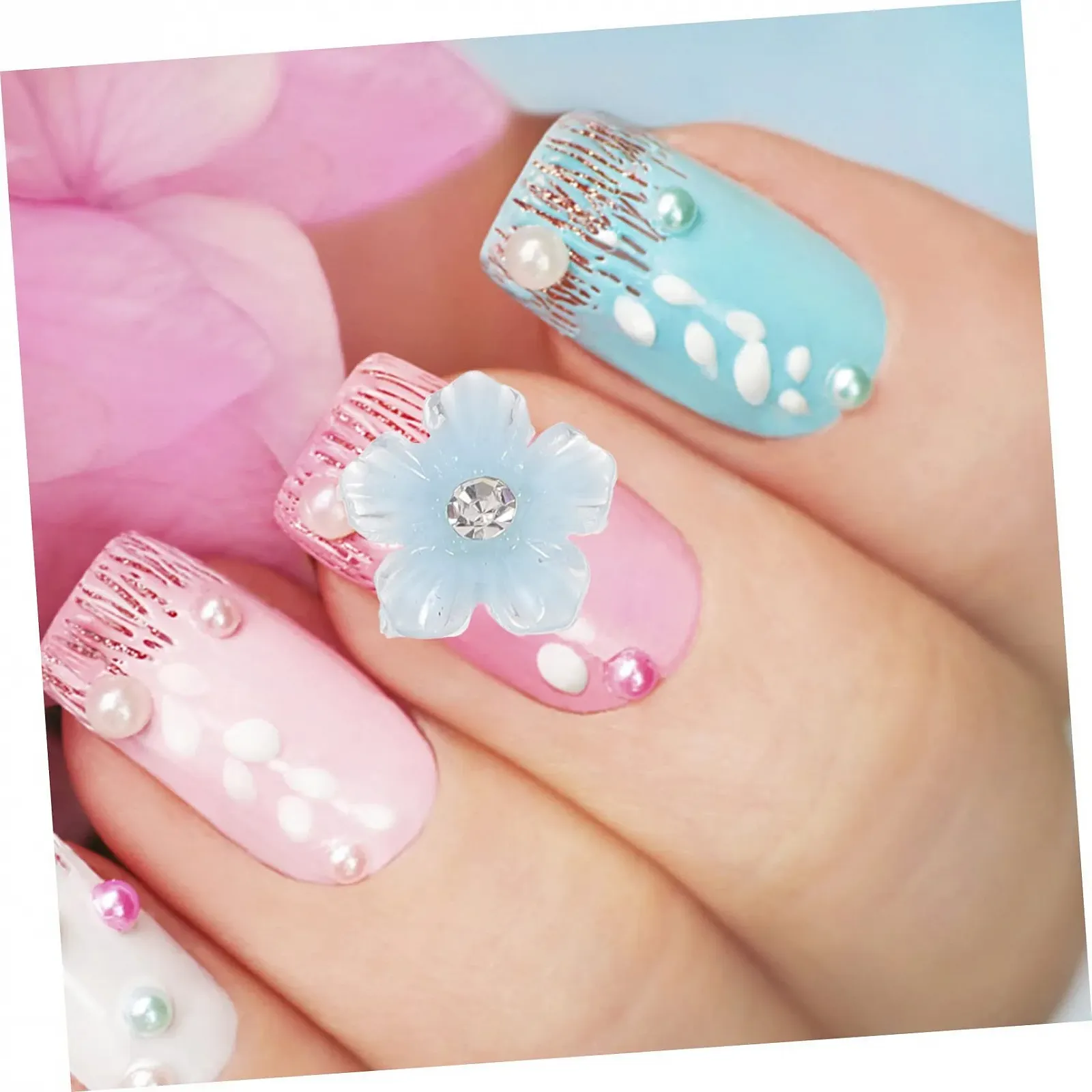 Прикраса для манікюру Квіти minkissy. Різнокольорові стрази, фото №9