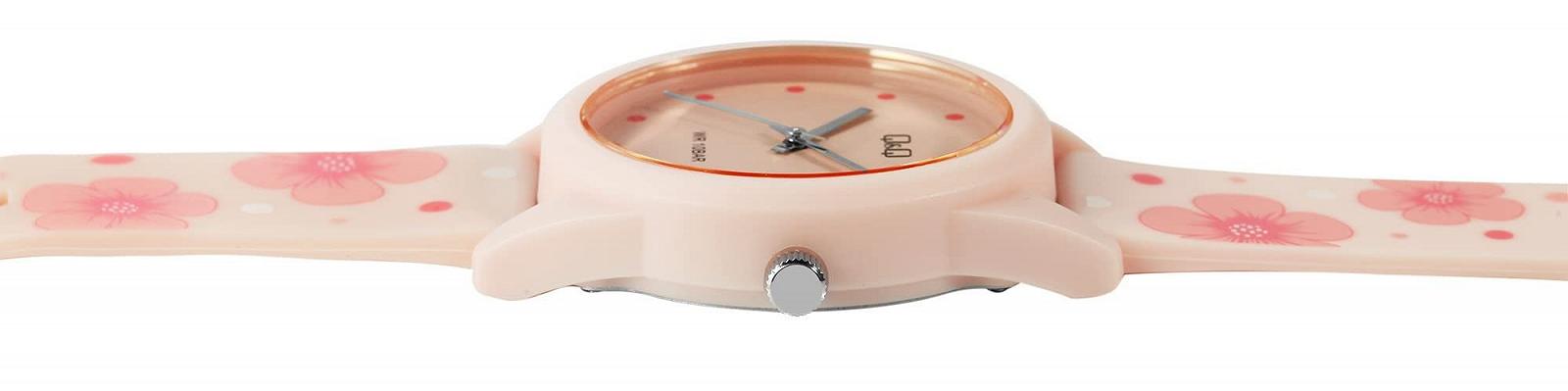 Женские часы Q&Q V08A-004VY, розовые с цветочным узором, аналоговые, кварцевые, силиконовый ремешок с застежкой-пряжкой, 10 Bar, фото №3