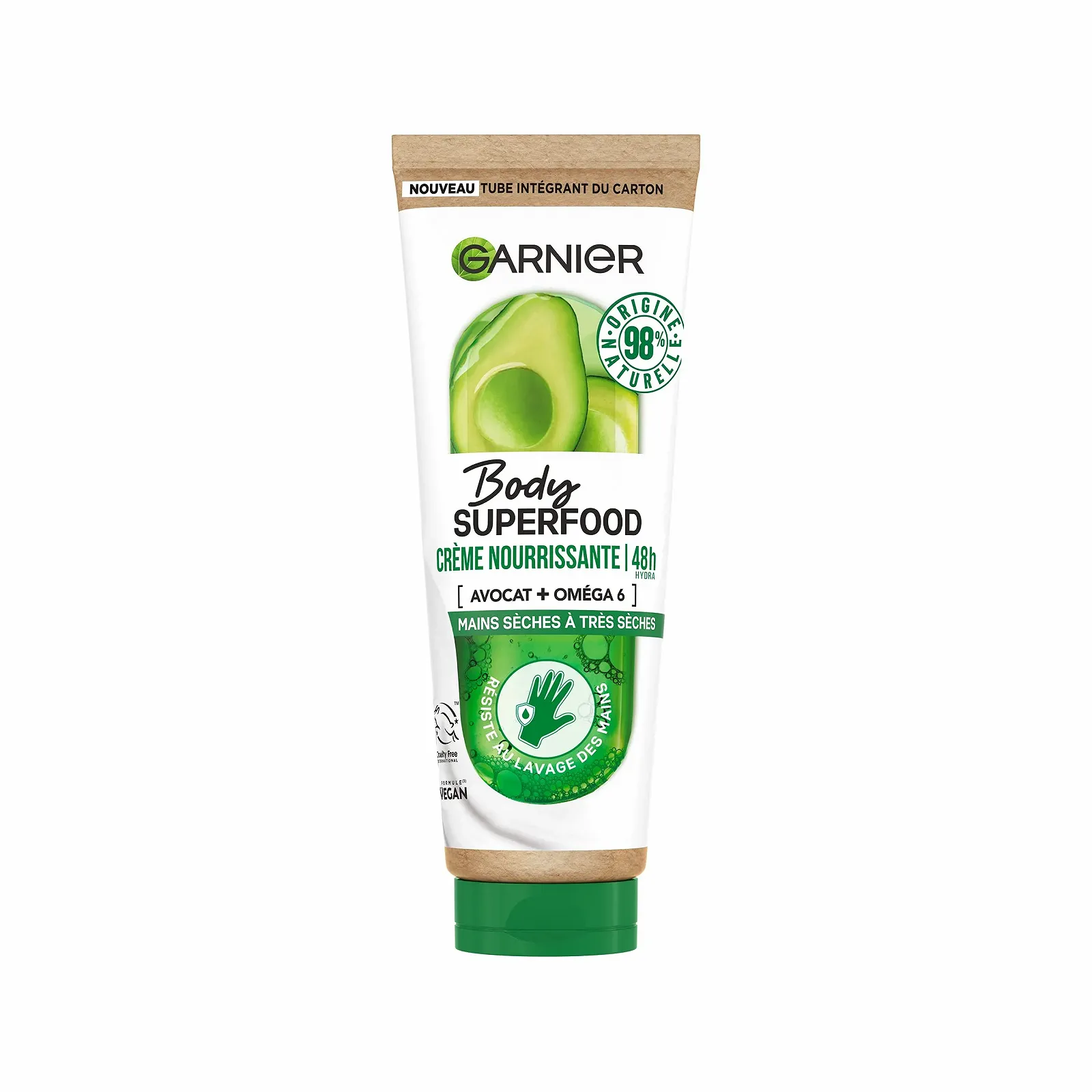 Крем для рук Garnier Body Superfood Питательный с авокадо и омега 6 - веганская формула с 98% натуральных ингредиентов - для очень сухой кожи рук - 75 мл, фото №1