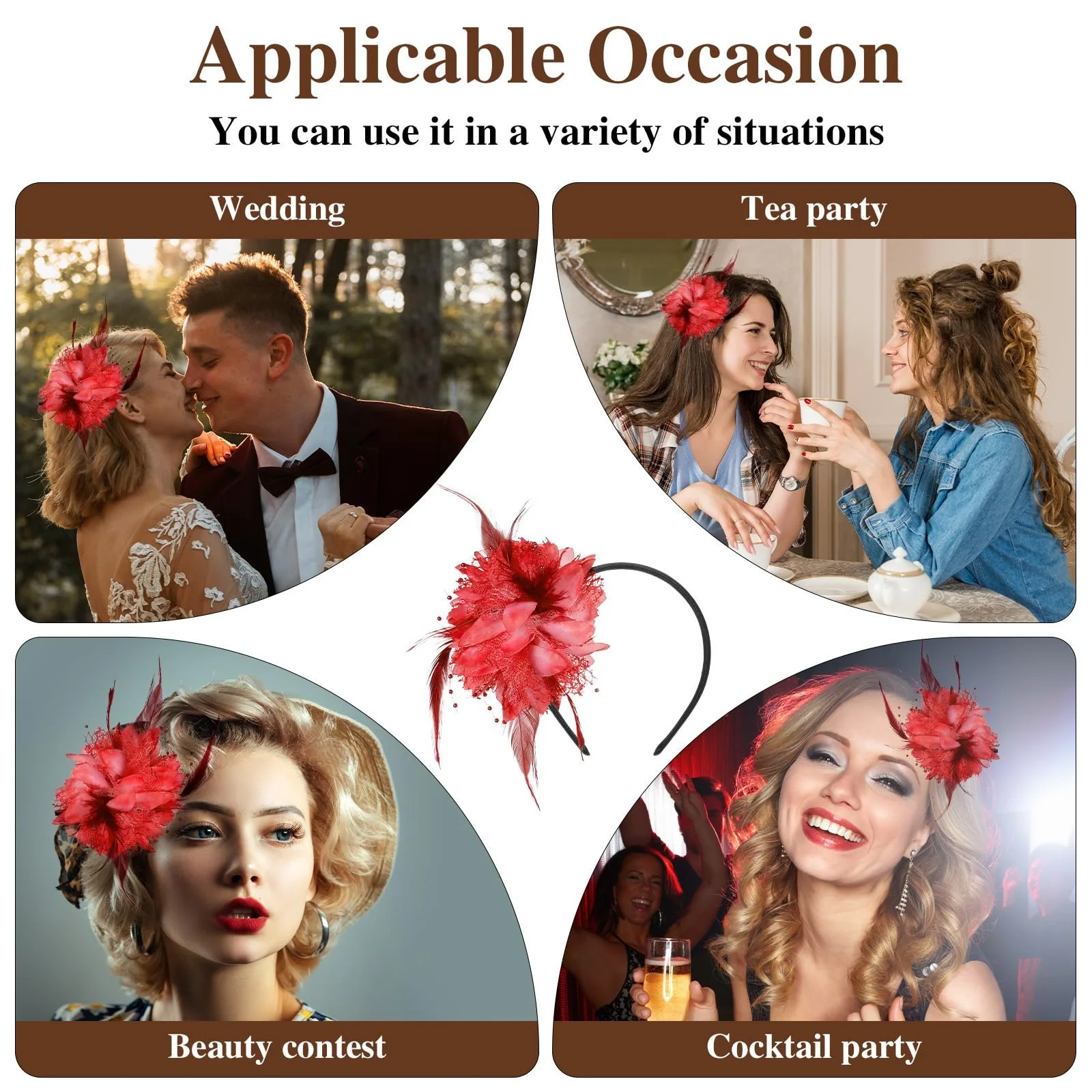 Обруч для жінок з пір'ям, бісером та вуаллю, фото №4