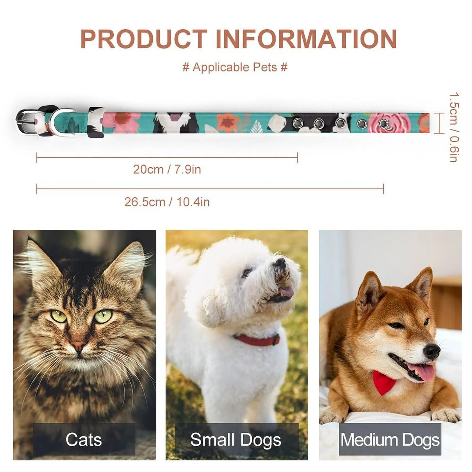 Ошейник для домашних животных Border Collie Floral Print стильный регулируемый легкий, фото №2