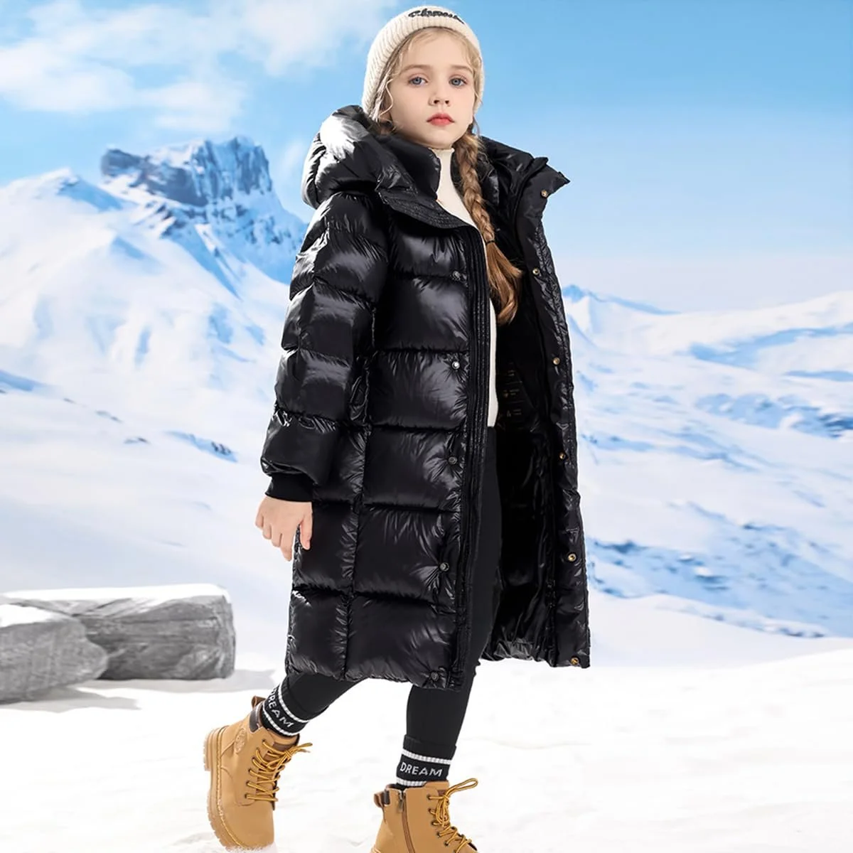 Зимняя куртка Tilozs для девочек, дышащая, утолщенная, теплая, ветрозащитная, удлиненная, с меховым капюшоном, парка, фото №3