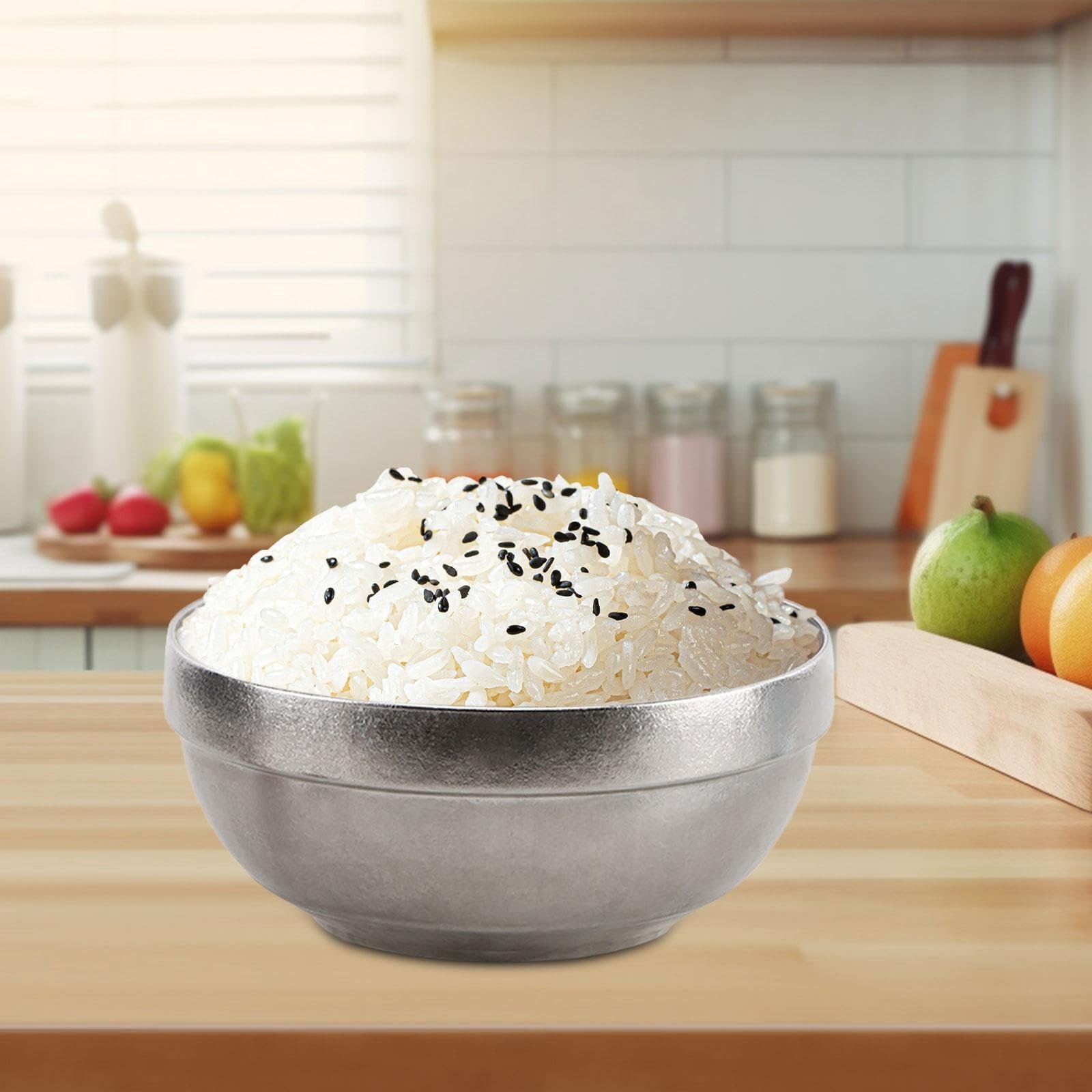 Миска SiaBiced Titanschüssel, миска для рису для дітей, миска для закусок, двостінна металева миска, для кемпінгу, походів, срібляста, фото №3