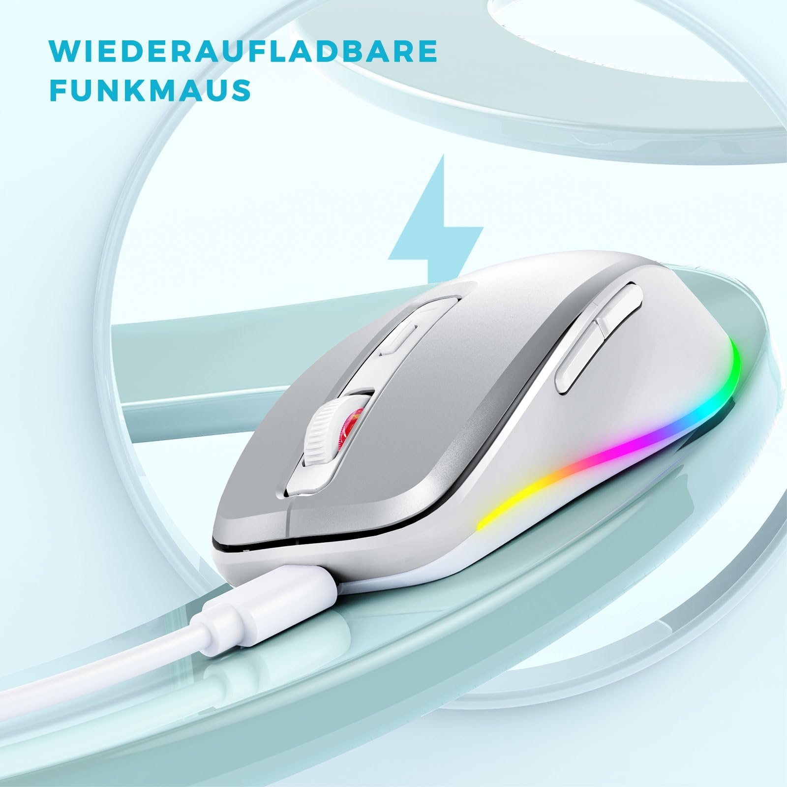 Мышь беспроводная Seenda, LED, перезаряжаемая, с Mouse Jiggler, тихая, 2.4G USB, 2000 DPI, белая, фото №3