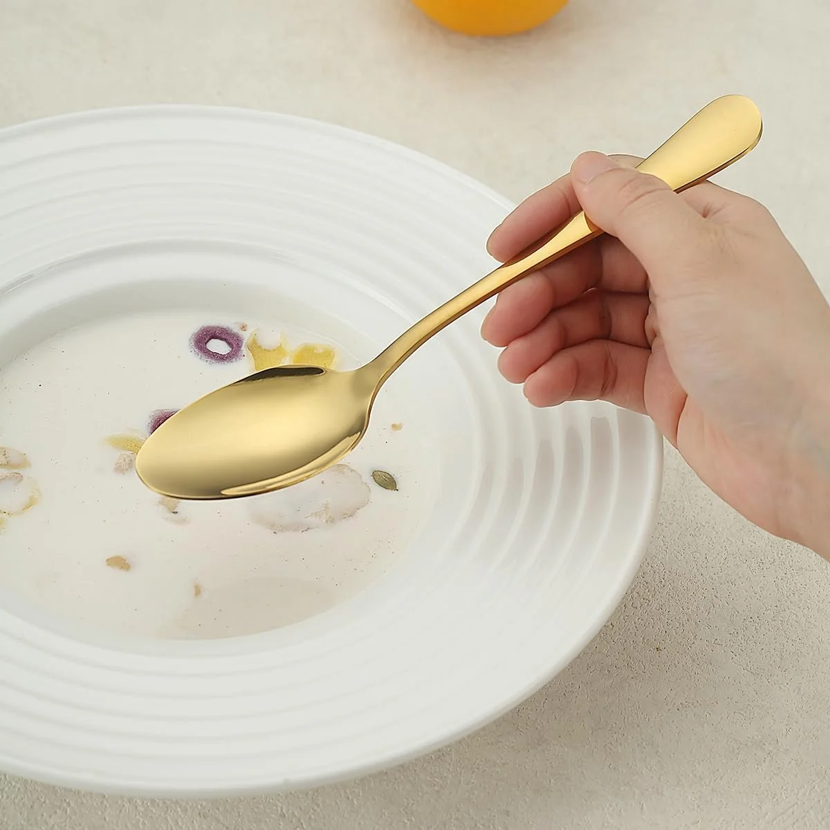 Ложки столові Gold, 12 штук, нержавіюча сталь з титановим золотим покриттям, для дому, ресторану, весілля, вечірок, заходів, Різдва, фото №6
