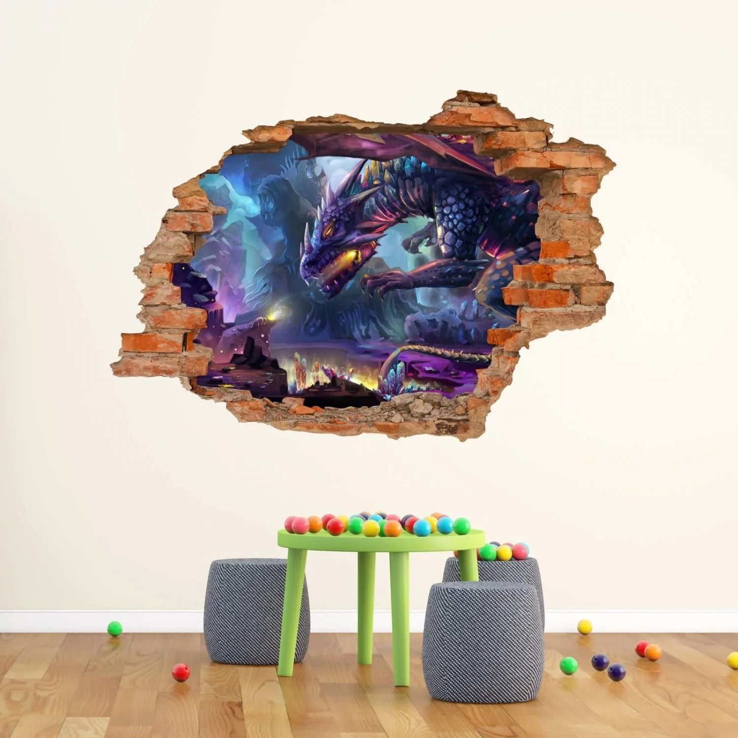 Наклейка на стіну nikima 097 Дракон Фентезі Дірка в стіні 1250 x 870 мм, фото №3