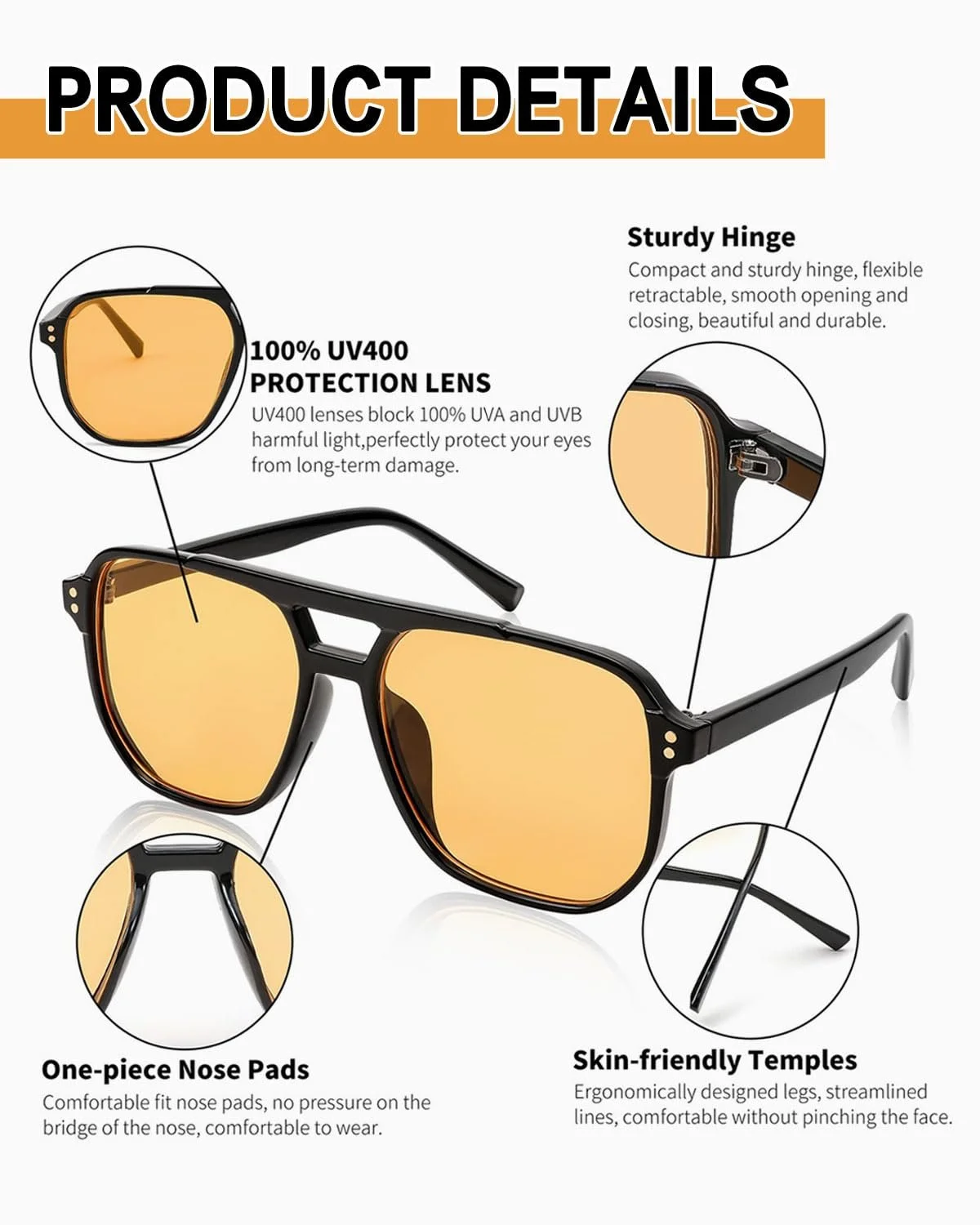 Сонцезахисні окуляри Квадратні в стилі ретро TPZORJX, 1 пара, для жінок та чоловіків, у стилі 70-х, класичний дизайн з подвійним містком, фото №3