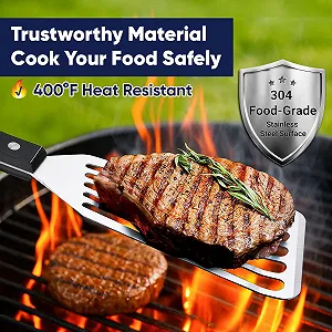 Лопатка для рыбы Newness Stainless Steel гибкая полированная металлическая коррозионностойкая кухонная с прорезями [Upgraded Version] synthetic.ua - Фото 1