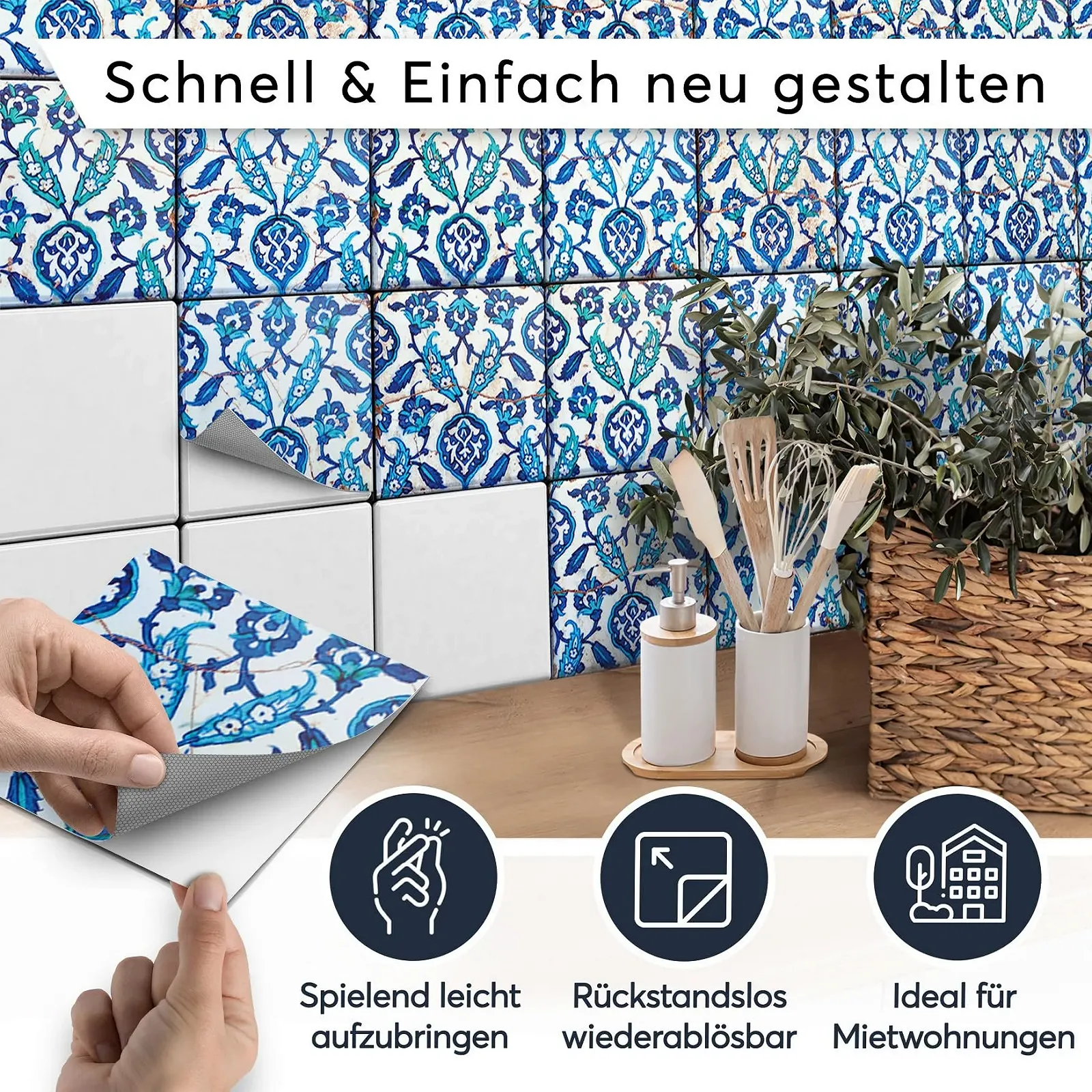 Декоративні наклейки Creatisto Hamam Vibes Плитка мозаїка 10 x 10 см 9 штук, фото №2