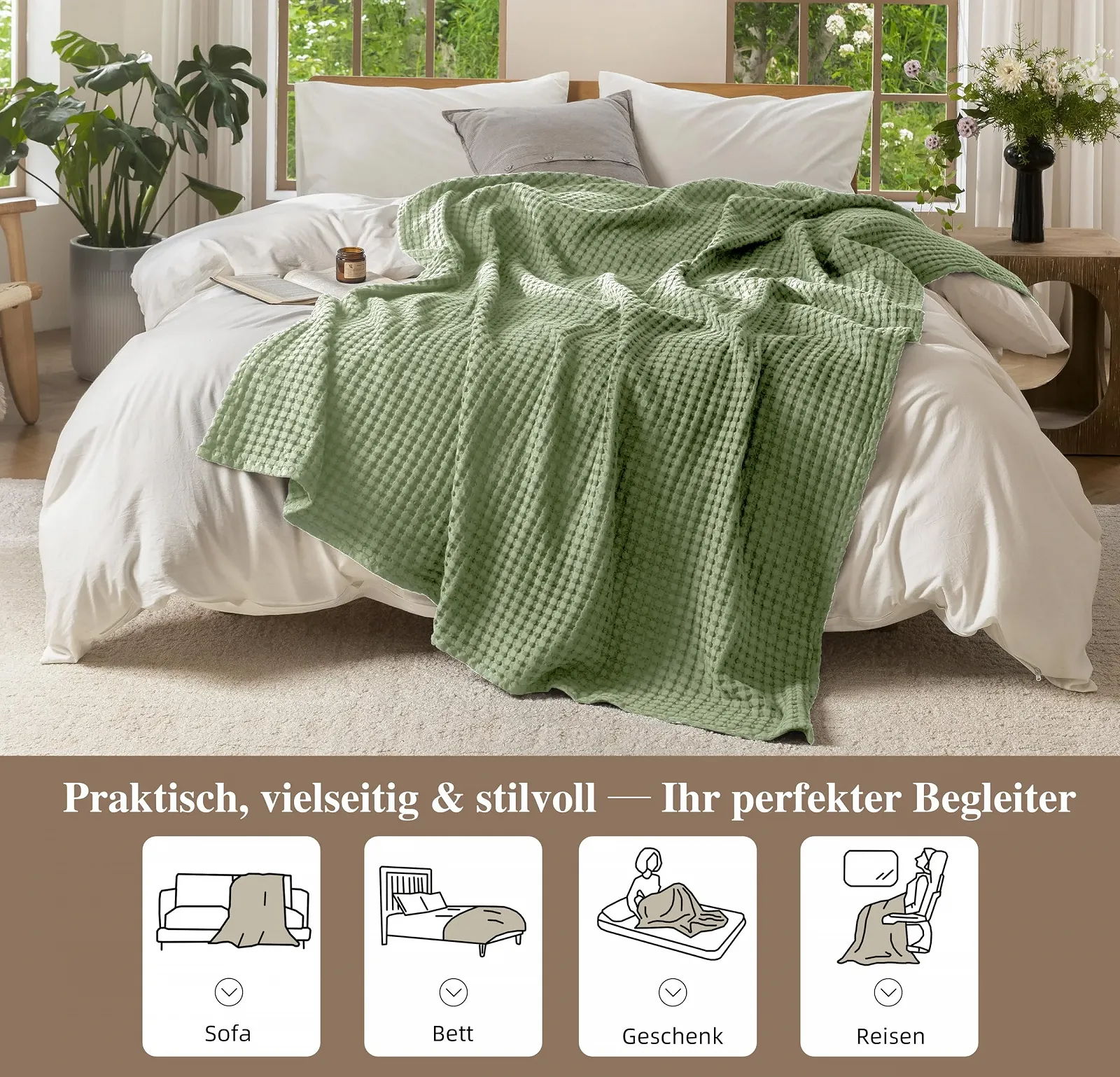 Покривало CHUFFED Вафельне піке 270 x 230 см Зелений, фото №5