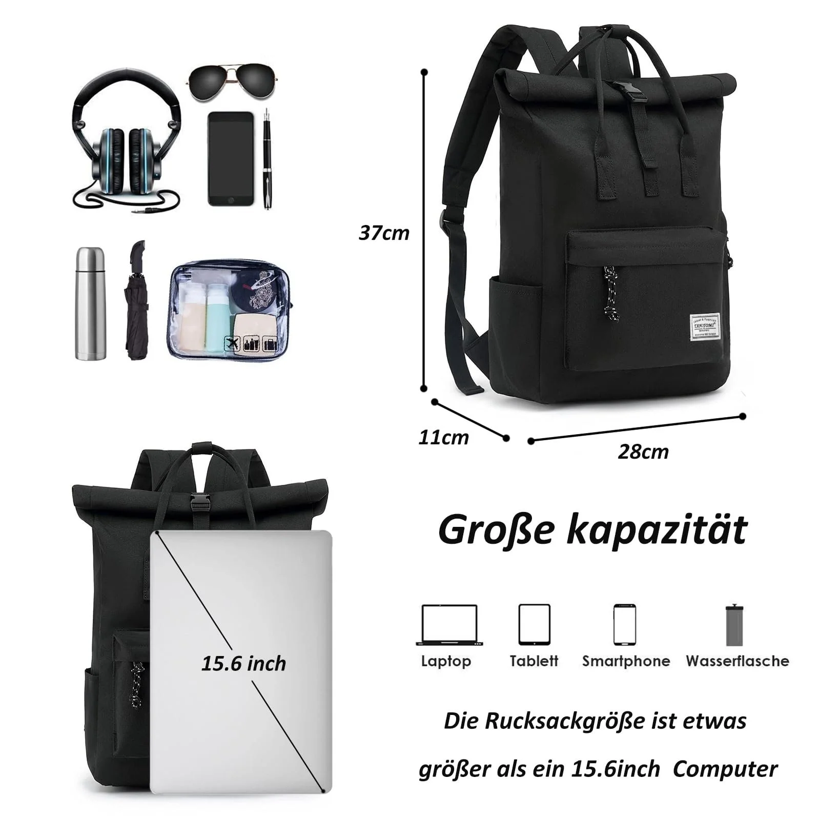Рюкзак Rolltop Tantomi 15.6 дюйма, фото №3 Рюкзак Rolltop Tantomi 15.6 дюйма, фото №3