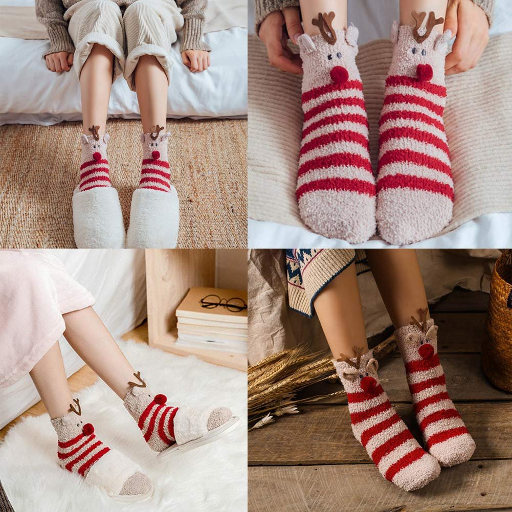 3 пары Рождественских носков для женщин и девочек Хлопковые Теплые Толстые Шерстяные Зимние Носки Подарок для Рождественской вечеринки День рождения B Один размер, b, фото №4