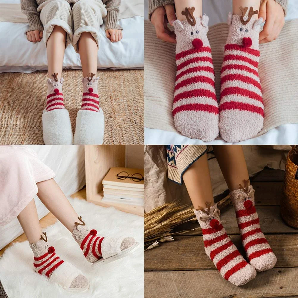 3 пары Рождественских носков для женщин и девочек Хлопковые Теплые Толстые Шерстяные Зимние Носки Подарок для Рождественской вечеринки День рождения B Один размер, b, фото №4