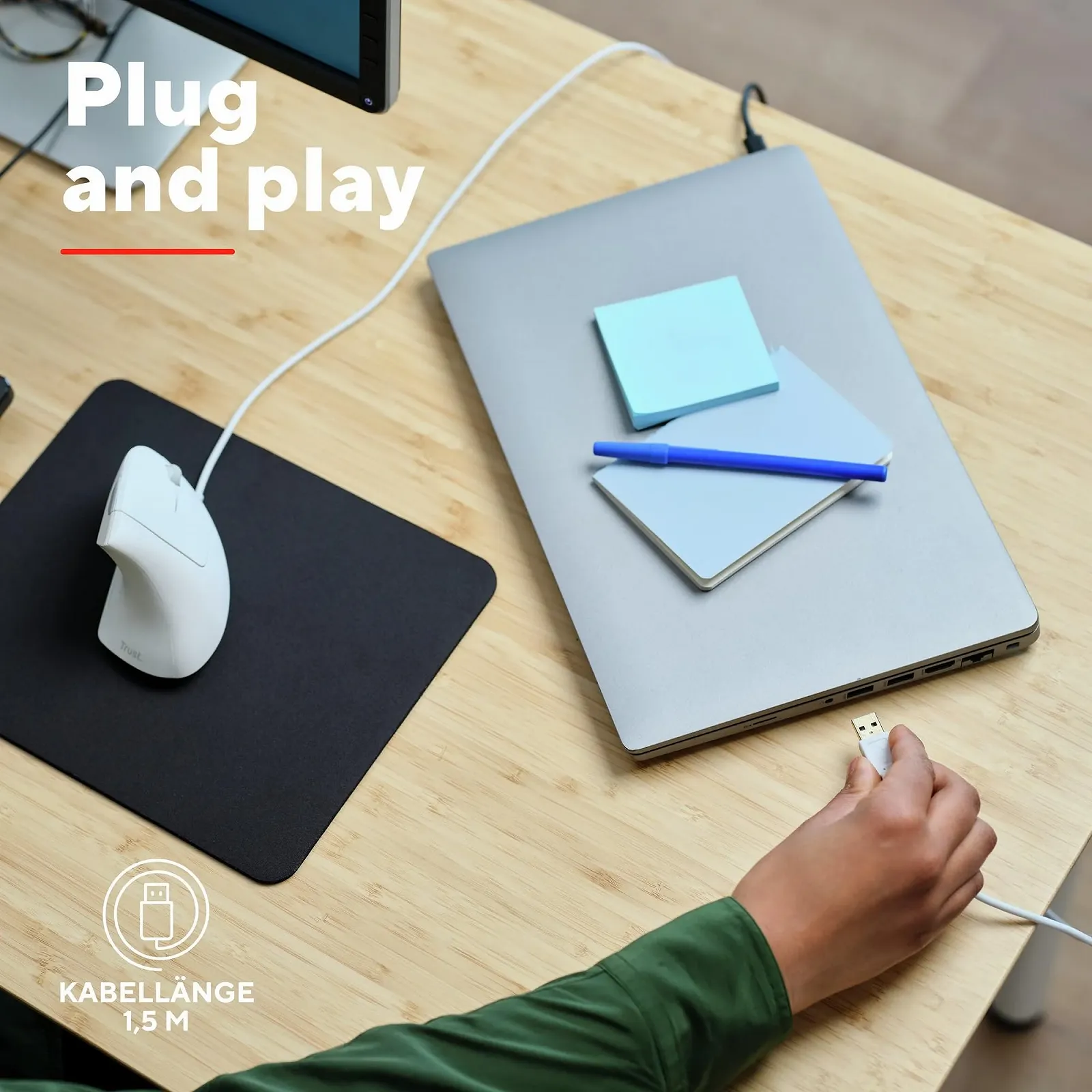 Мышь Trust Verto вертикальная, 1000/1600 DPI, LED подсветка, с кабелем для правшей, фото №4 Мышь Trust Verto вертикальная, 1000/1600 DPI, LED подсветка, с кабелем для правшей, фото №4