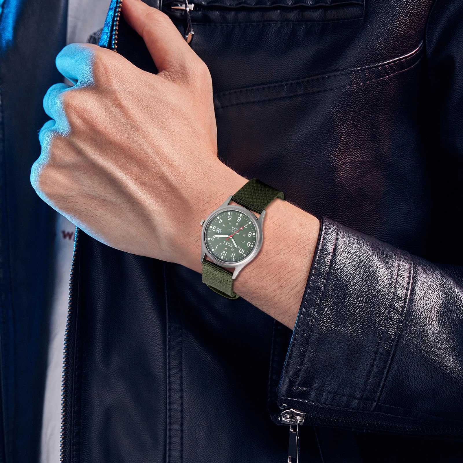 Годинник Silverora Чоловічі Військовий Nylon Великий Прості Циферблат Аналоговий Кварцові Наручний Годинник Календар Дата З Нейлоновим Ремінцем Люмінесцентні Стрілки, фото №2