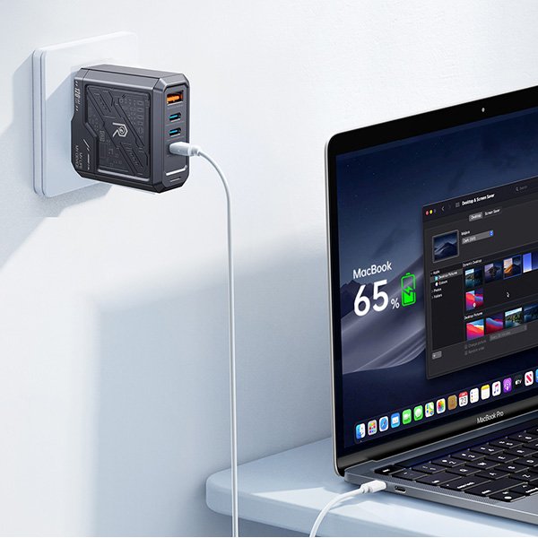 Швидка GaN зарядка 120W Remax RP-U107 3xType-C + 1xUSB-A Чорний, фото №8