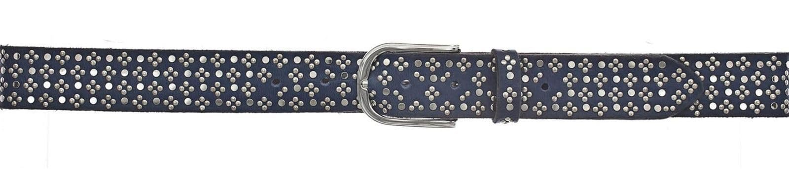 Ремінь жіночий B.Belt зі шкіри корів, маленькі заклепки, ширина 3.5 см, 80-100 см, джинсовий синій, фото №1