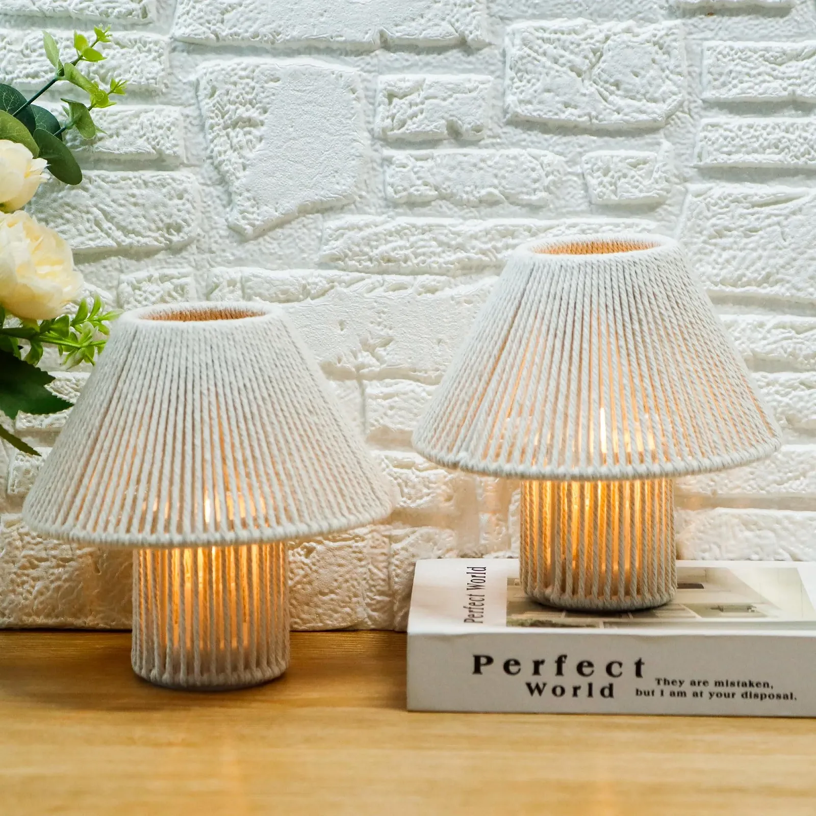 Настільна лампа TRIROCKS LED плетена бавовняна мотузка 18 см на батарейках Набір з 2 шт. Boho, фото №4