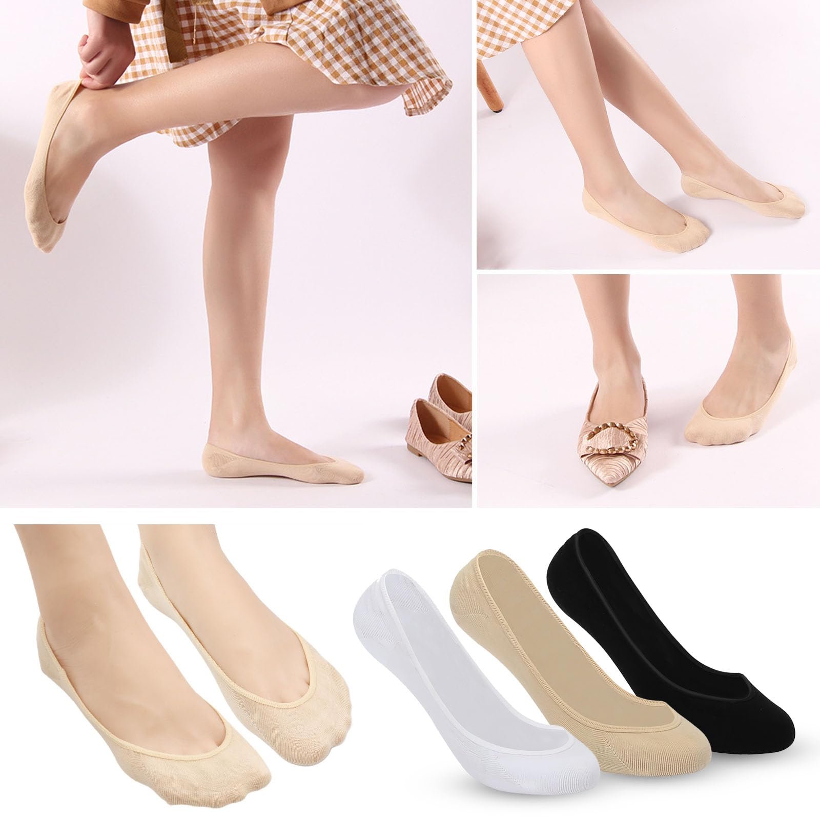 Носки ZOCONE Женские Хлопковые Ankle No Show Invisible с Нескользящим Силиконом Дышащие для Балерин Лоферов (34-38), фото №6