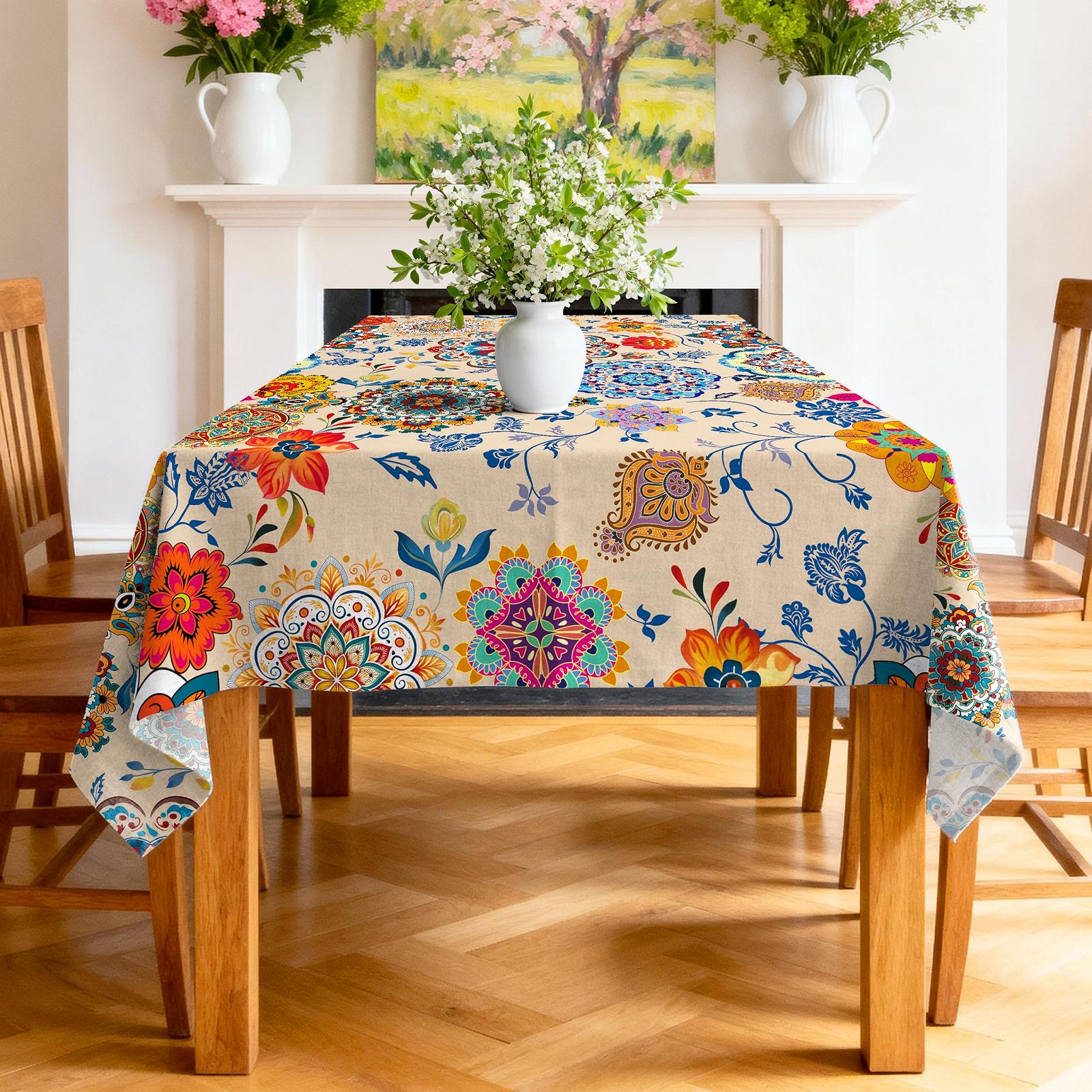Скатертина Arquiel Boho Flower 140 x 180 см прямокутна водовідштовхувальна з поліестеру вінтажні квіти, фото №4