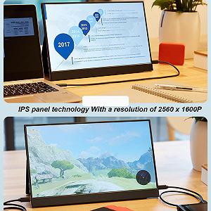 Монитор Portable 2.5K 16" IPS 2560 x 1600 Регулируемая Подставка Стандартное VESA Отверстие 2 USB-C 3.1 Порта для PS5 synthetic.ua - Фото 1