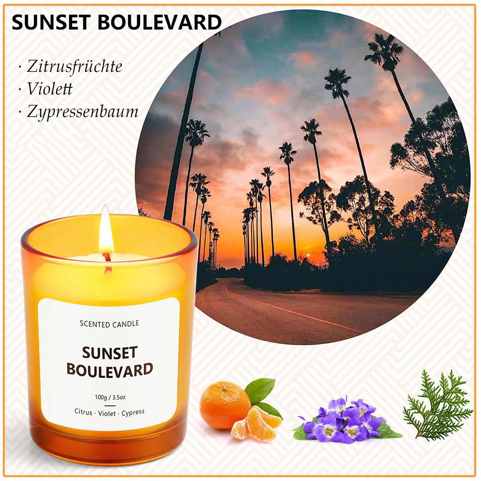 Свеча ALLAVA Scented Candles in Glass Mandarin Tangerine & Violet & Cypress 250 г, фото №3
