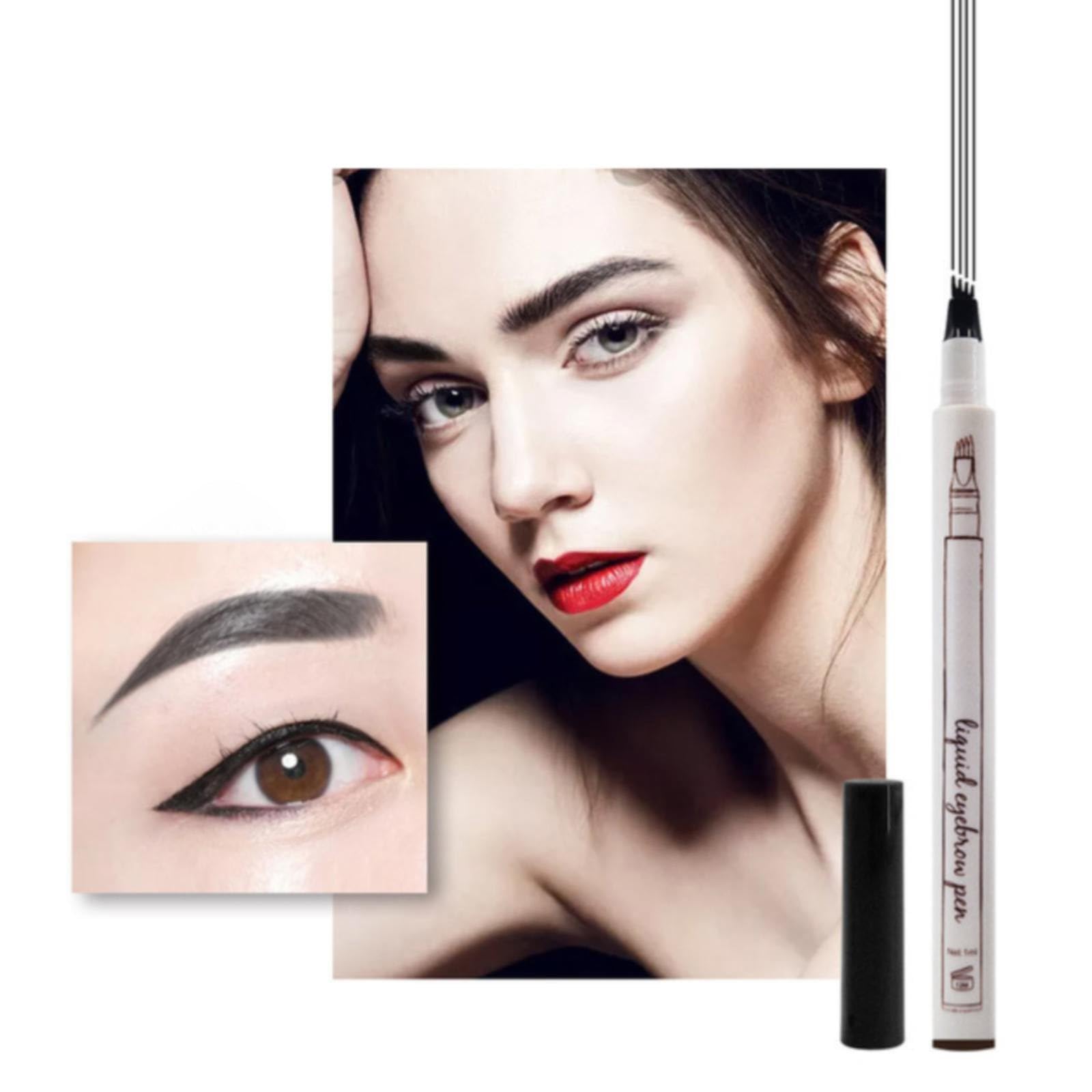 Колір для брів Medium Brown Dyeing 2024 Олівець для брів з вилковим наконечником 3D Microblading Олівець для брів 4 вилкових наконечники Олівець-перо 2 мл Щіточка для брів Чорний, фото №2