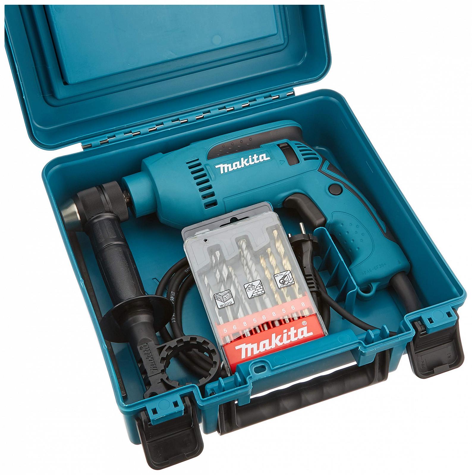 Перфоратор Makita HP1641K1X 13мм 680Вт с быстрозажимным патроном, кейс и набор сверл 240В, фото №1