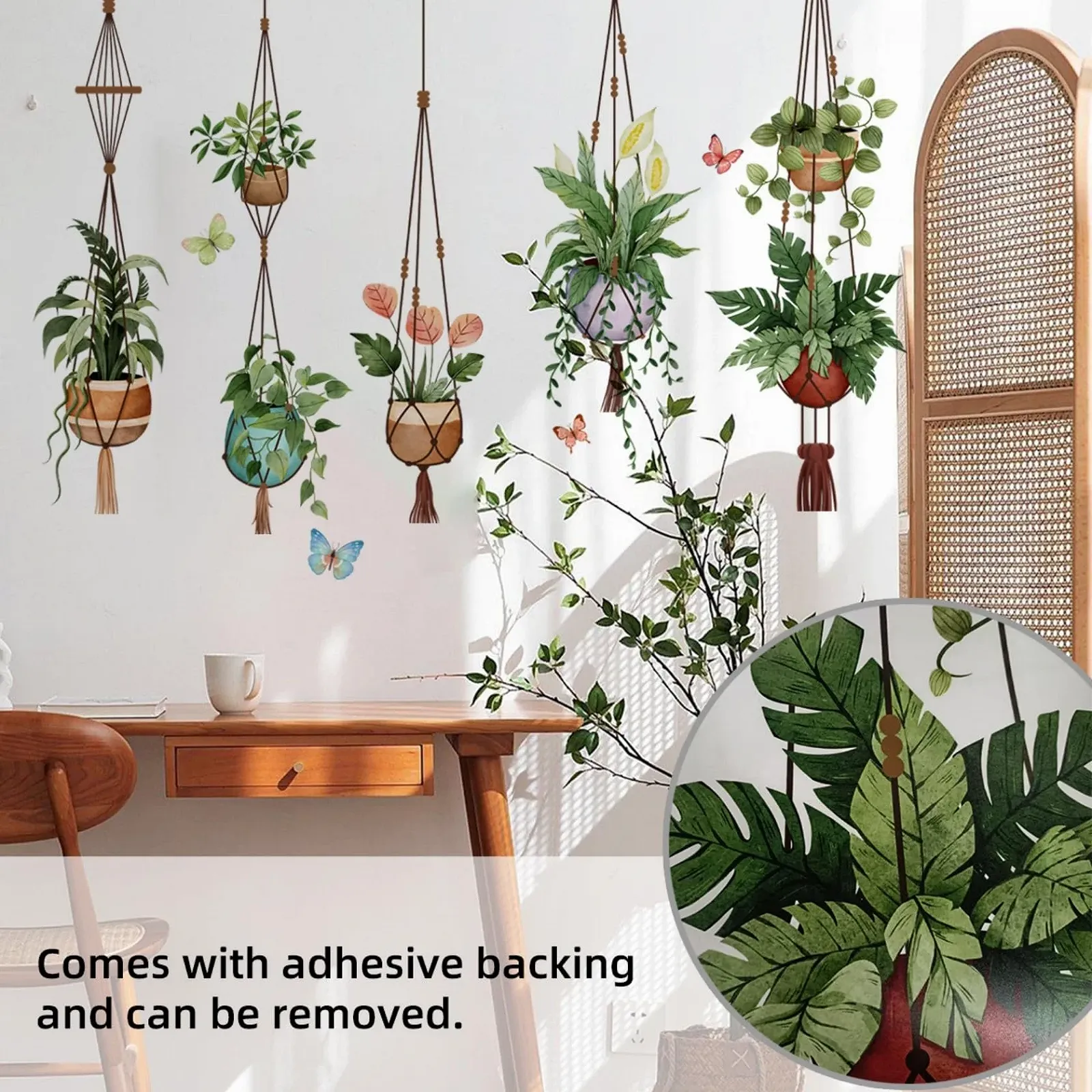 Наклейки на стіну Зелене листя рослин Горщикові рослини та метелики для офісу спальні вітальні декору вечірок, фото №5