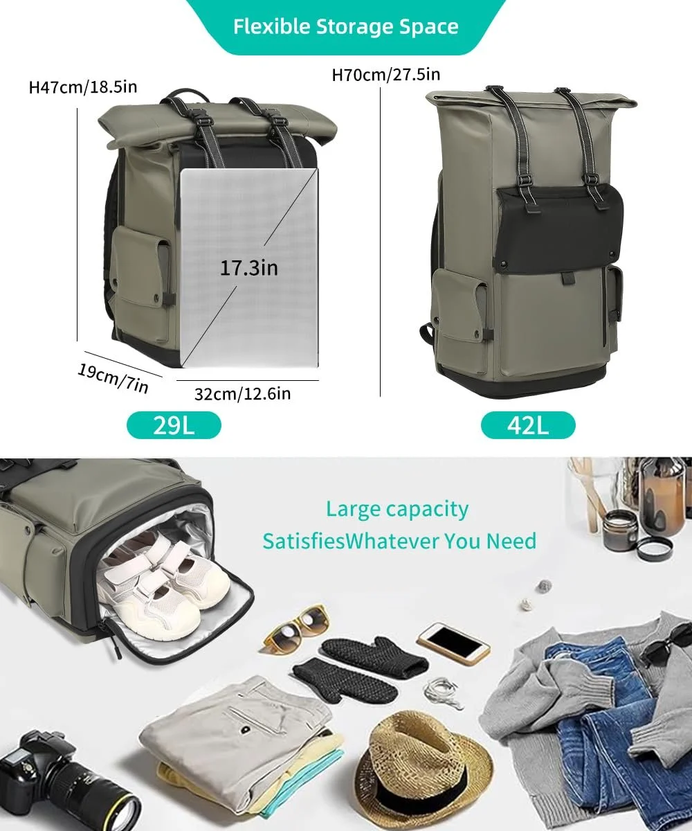 Рюкзак для ноутбука Rolltop Large 42L 17.3 дюйма Водонепроницаемый Green, фото №2