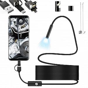 Эндоскоп Инспекционная Камера 3 в 1 USB Гибкая Жесткая Змеиная Камера IP67 Водонепроницаемая для Труб, Раковин, Сливных Труб, Проверки Кондиционеров и 6 LED Ламп, Совместима с - Фото 1