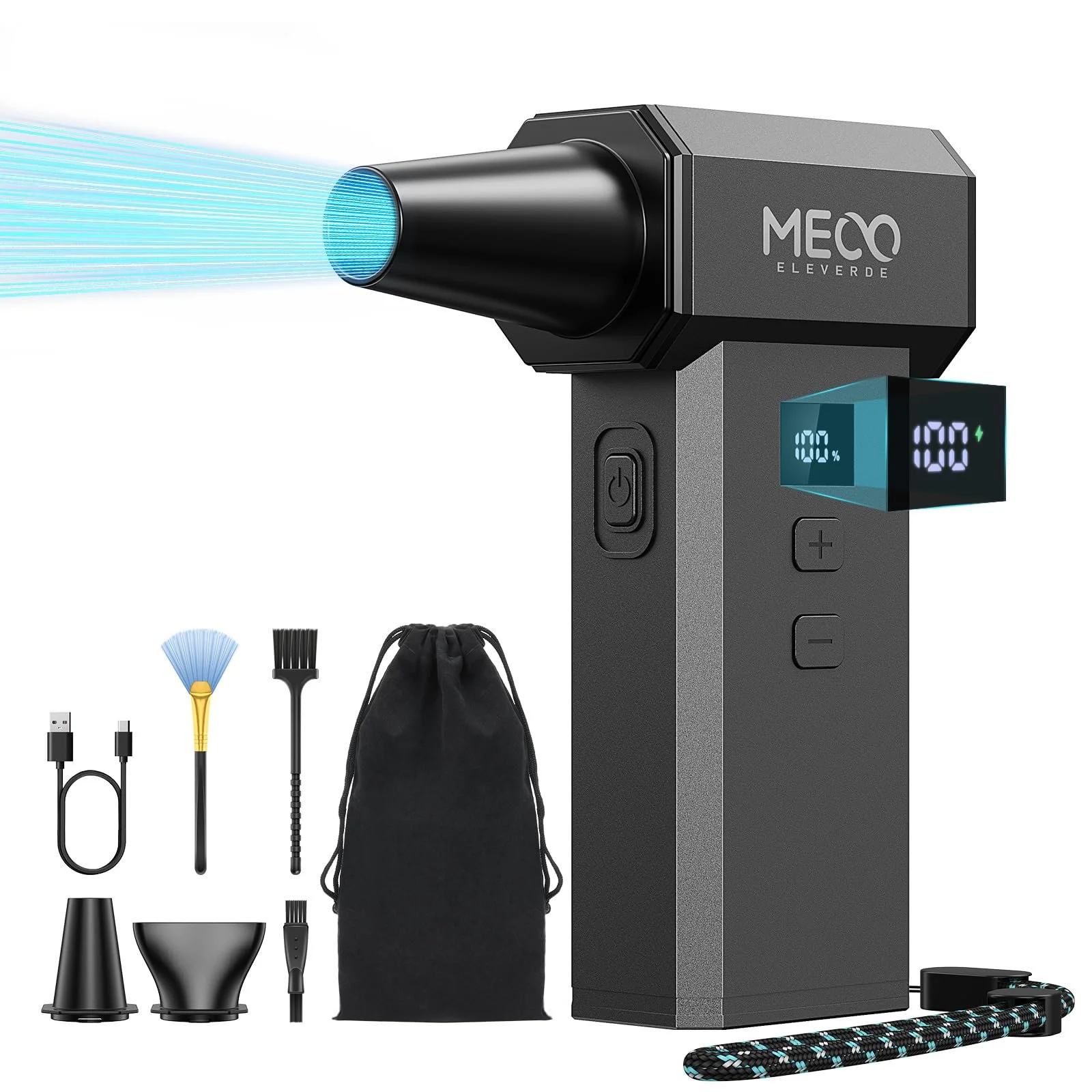 Електричний очищувач стисненим повітрям MECO ELEVERDE 220 000 RPM 100 швидкостей LED-дисплей 4000 mAh x 2, фото №1 Електричний очищувач стисненим повітрям MECO ELEVERDE 220 000 RPM 100 швидкостей LED-дисплей 4000 mAh x 2, фото №1