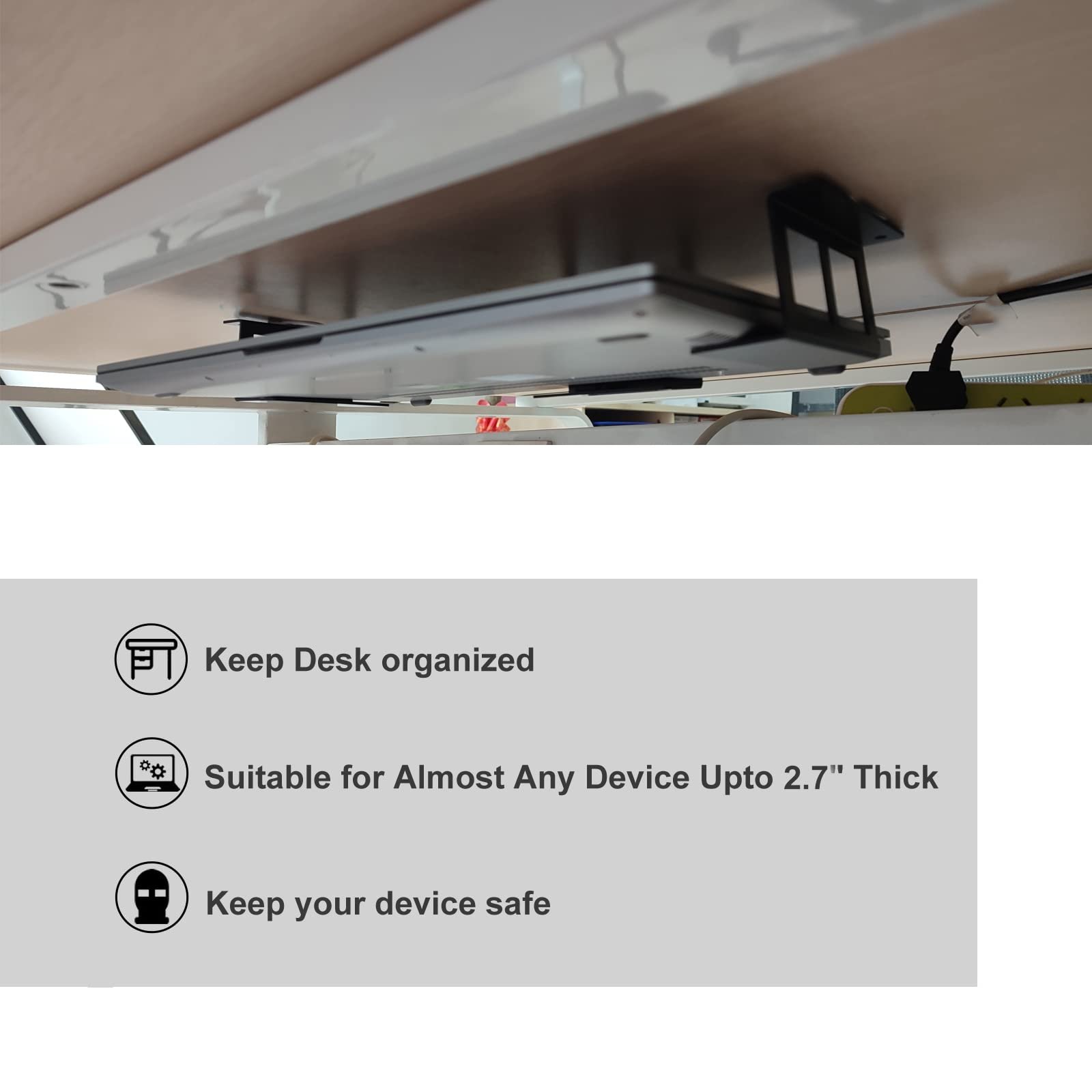 Крепление для ноутбука под стол PIAOLGYI с винтом, крепление для устройств до 6,9 см (2,7 дюйма) под стол для PS4, Xbox Series S, Xbox One S, кабельной приставки, ноутбука и прочего (3 шт. в упаковке), фото №5
