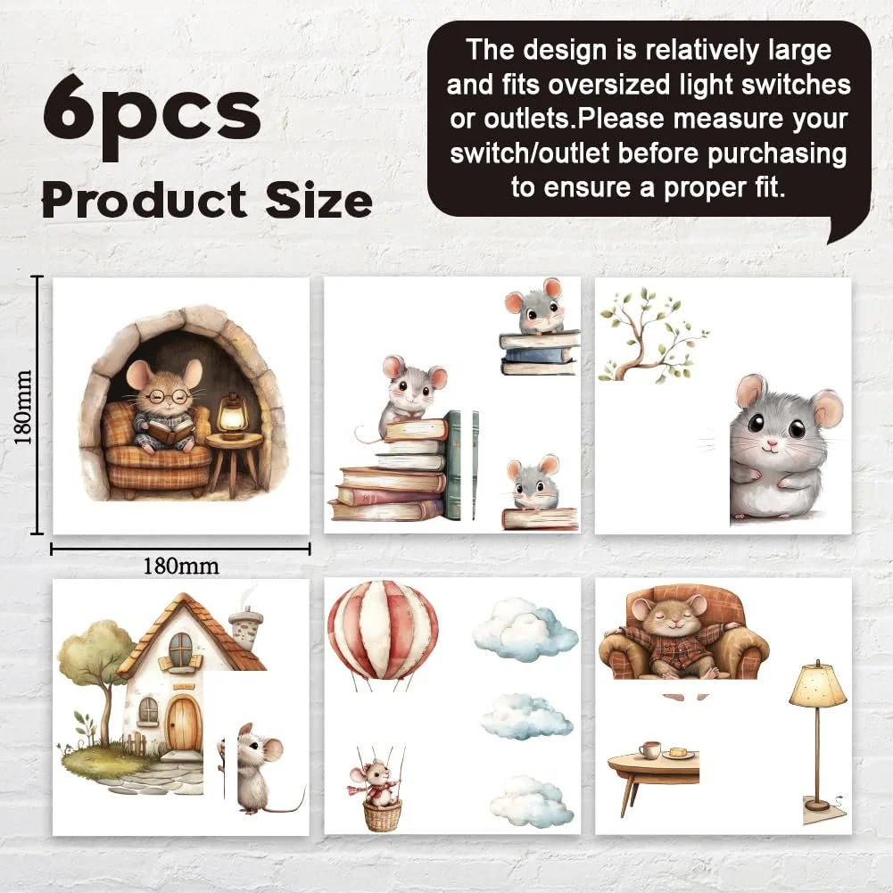 Наклейки на вимикачі AHANDMAKER 6 штук Мультяшні миші 7 x 7 дюймів, фото №2 Наклейки на вимикачі AHANDMAKER 6 штук Мультяшні миші 7 x 7 дюймів, фото №2
