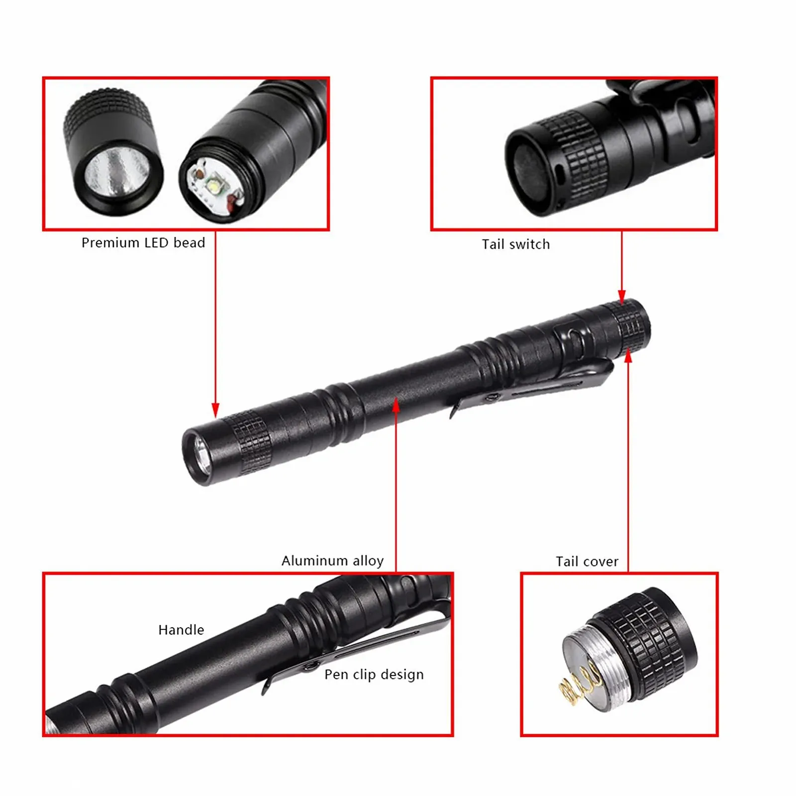 Фонарь Ручка LED Портативный Мини Клипса Черный Алюминиевый Сплав 13.5 см, фото №8